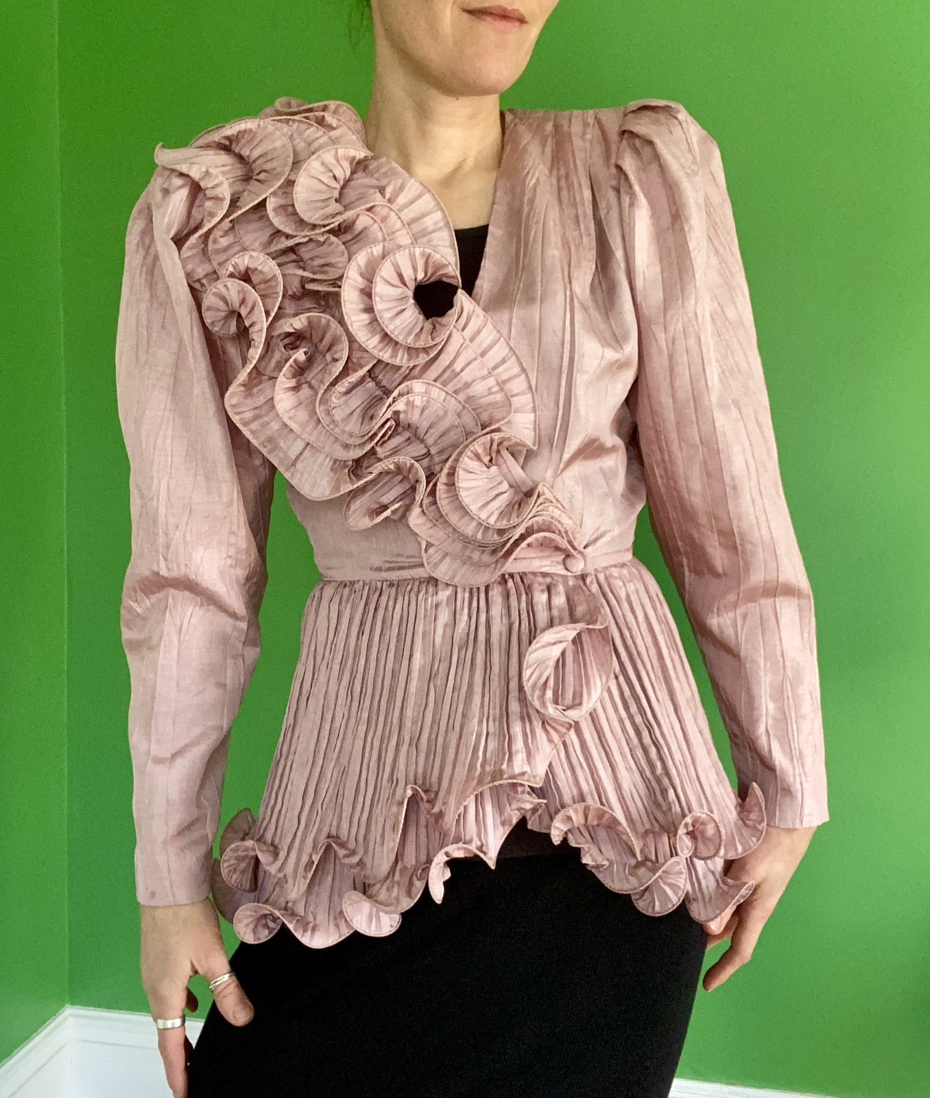 Vintage 80s BB Collections barbara barbara Mauve pink Ruffle Peplum Blouse