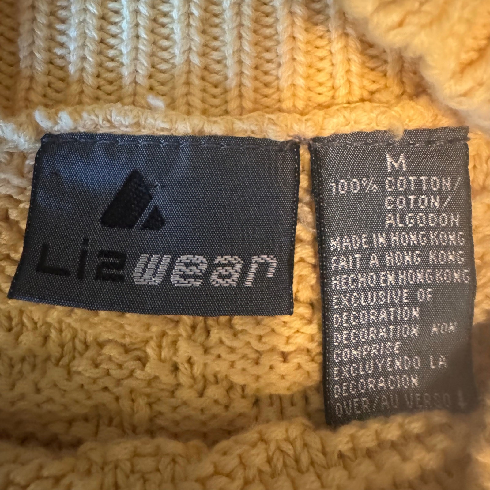 VTG 80s 90s LizWear Butter Yellow Textured Cotton Sweater Jumper Size Medium
