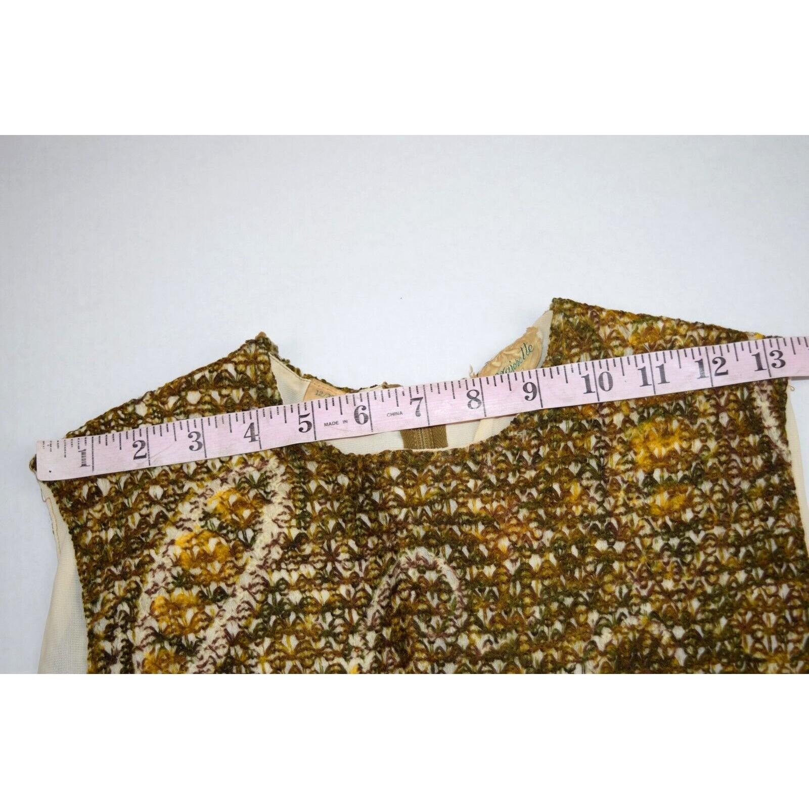VTG Sleeveless Top Size S Majorette 60s Green Gold Mohair Big Paisley Crochet