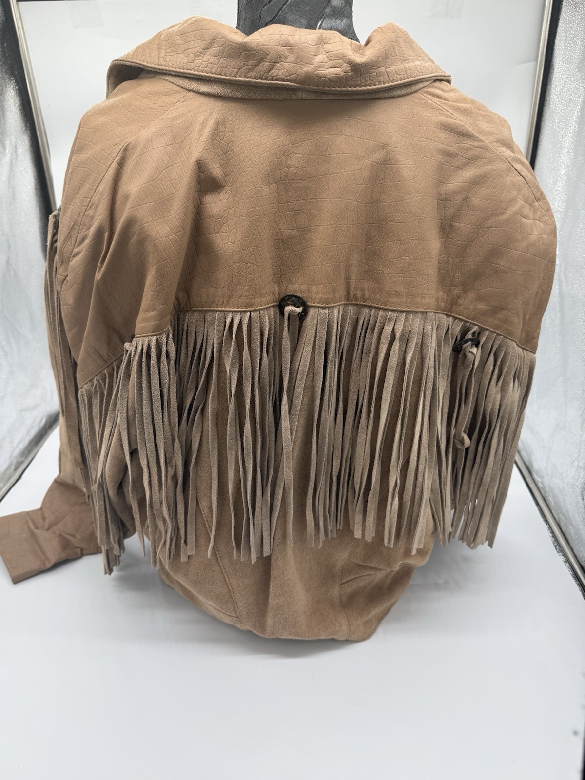 G-III Leather Fashions Beige Leather Fringe Jacket Size L