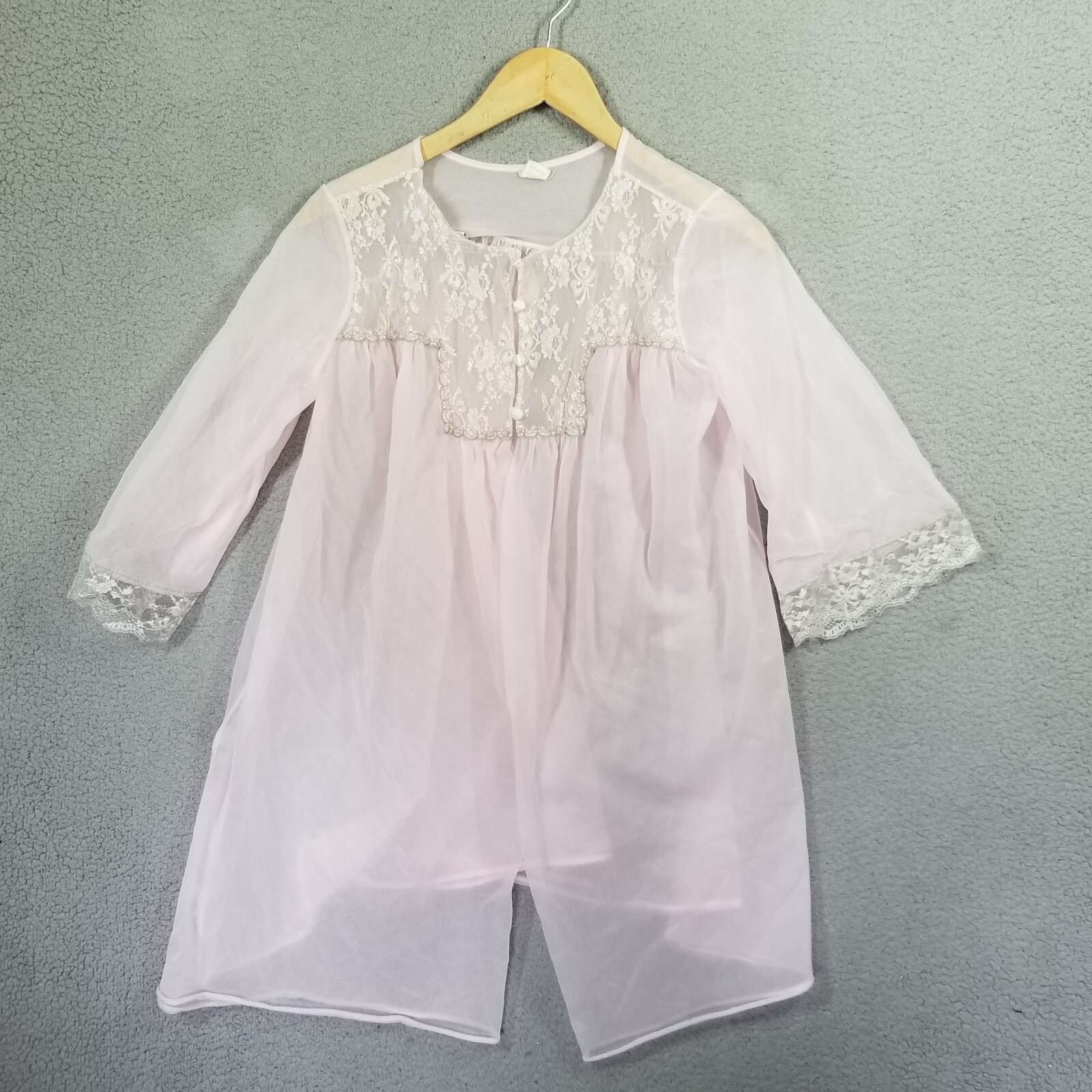VTG Medium DEENA Pink Babydoll Chiffon Peignoir Robe Nightgown Lace