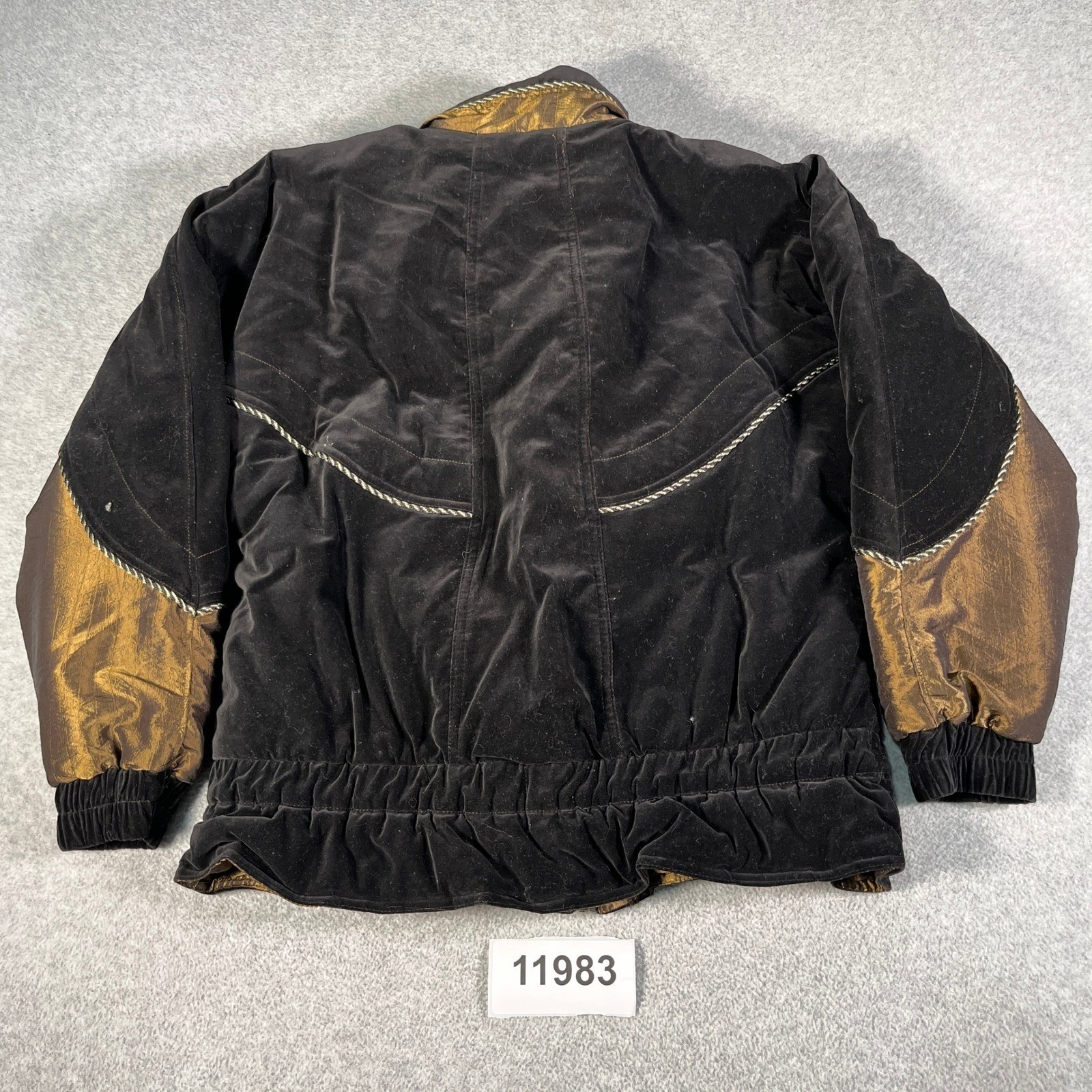 Vintage 80s Karizma East Jacket Womens Medium Black Gold Cotton Velvet Full Zip