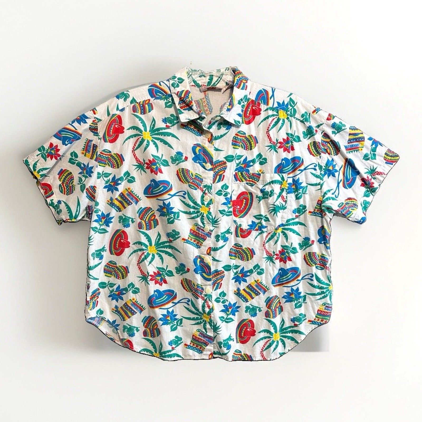Vintage 90s Venezia Mexico Novelty Shirt Sz 26/28, 2X Vacation Sombrero Colorful
