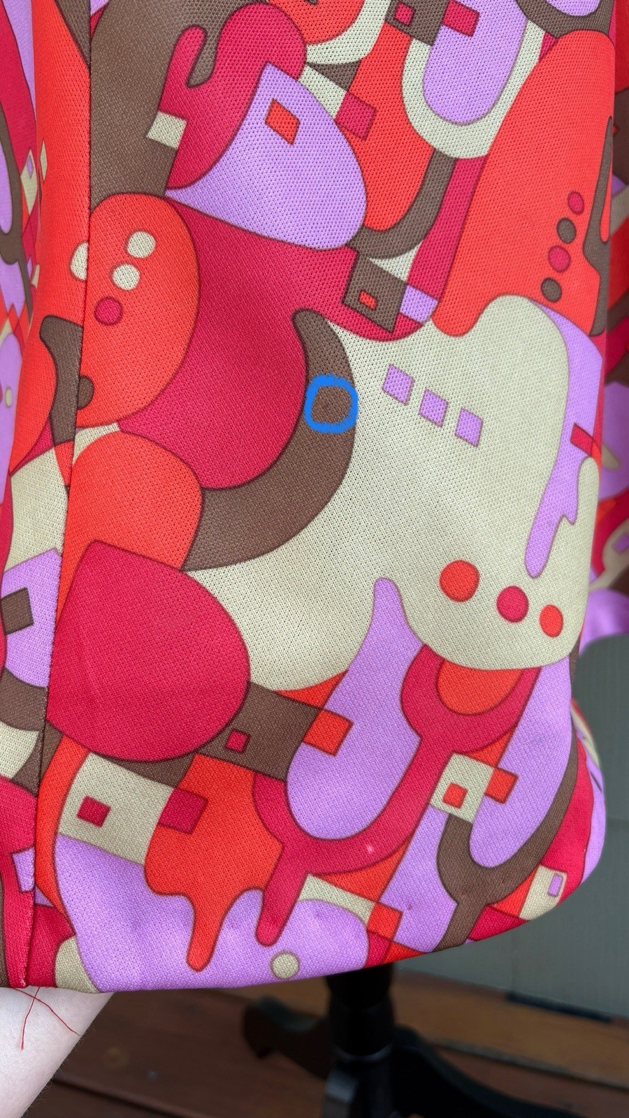 vtg 60s Colorful Geometric Print Flounce Sleeve Psychedelic A-Line Swing Dress