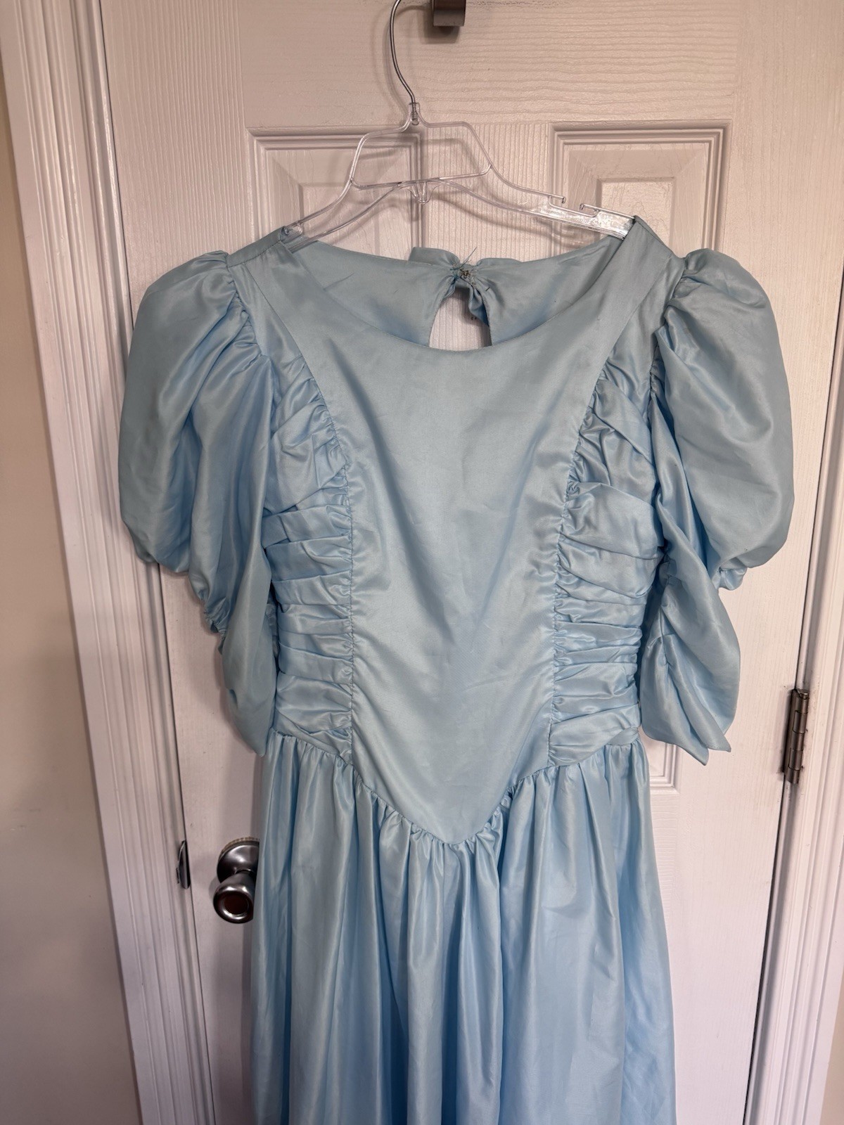 Vintage 1980s Union Made Blue Puff Sleeve Prairie Dress ILGWU Made USA Size 7/8