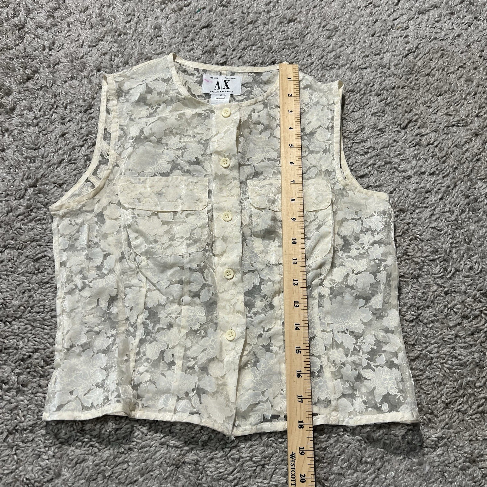 Vintage Armani Exchange Lace Floral Button Tank 90s Made In Italy White Designer