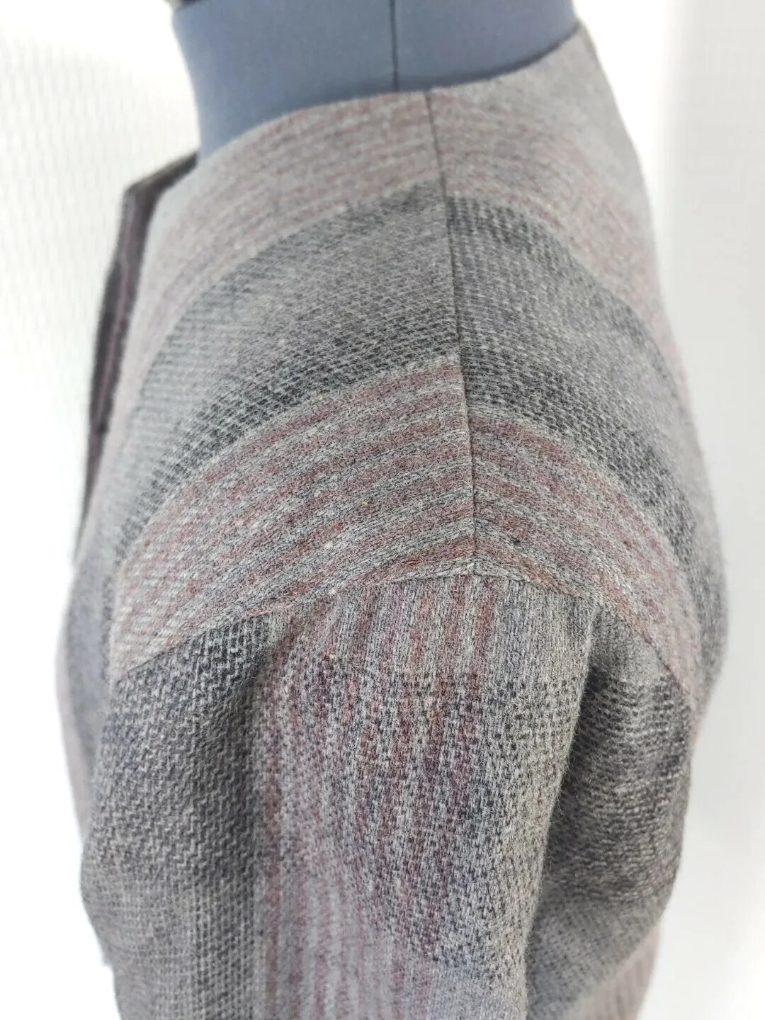Vintage John Meyer Grey & Pink Plaid Collarless Wool Jacket Size 8