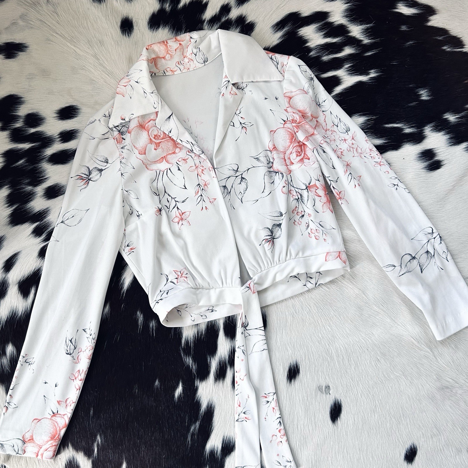 70s vintage OOAK one of a kind cropped tie top white pink floral