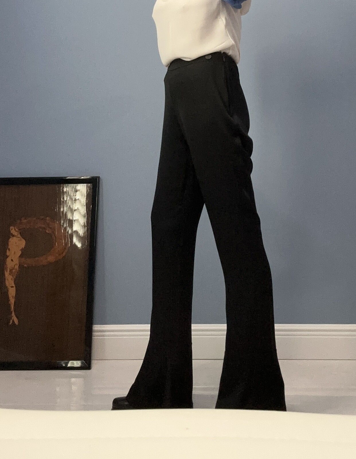 CHANEL Vintage Black 100% Silk Evening Pants Flared Bottom 01A Size 40 Pristine!