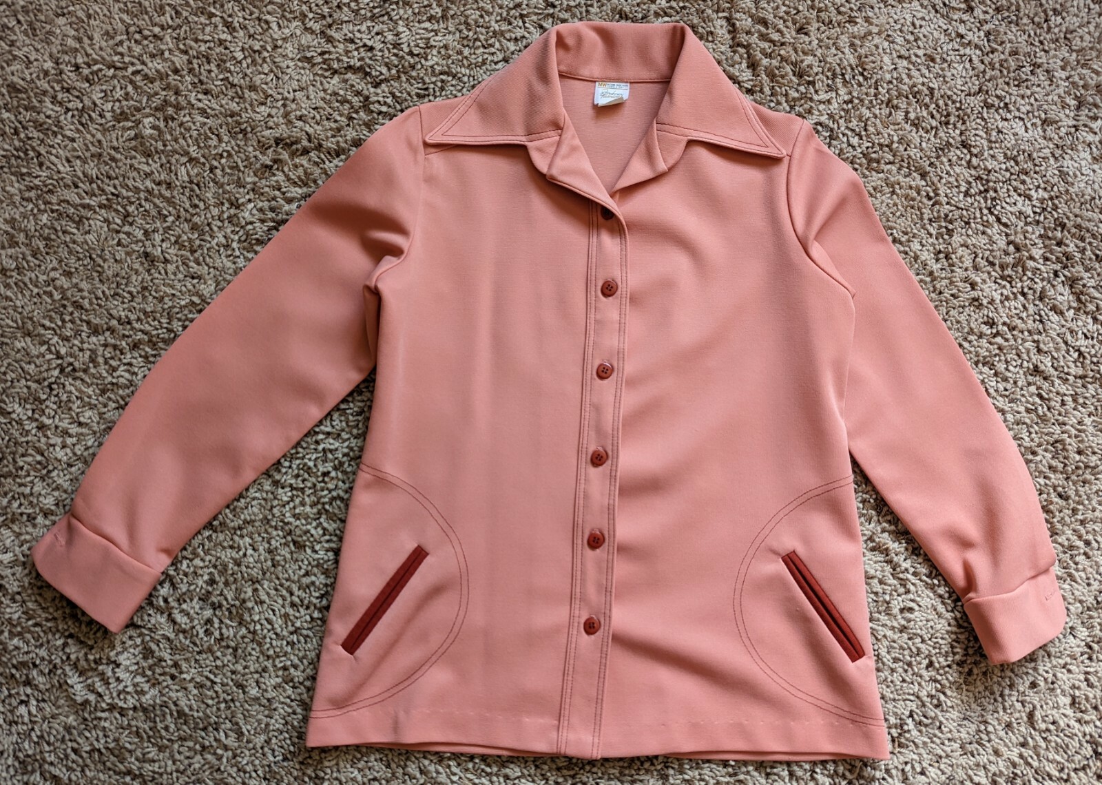 Vintage 70s JC Penny Fashions Leisure Suit Bell Bottom Hippy Retro Peach Sz 12