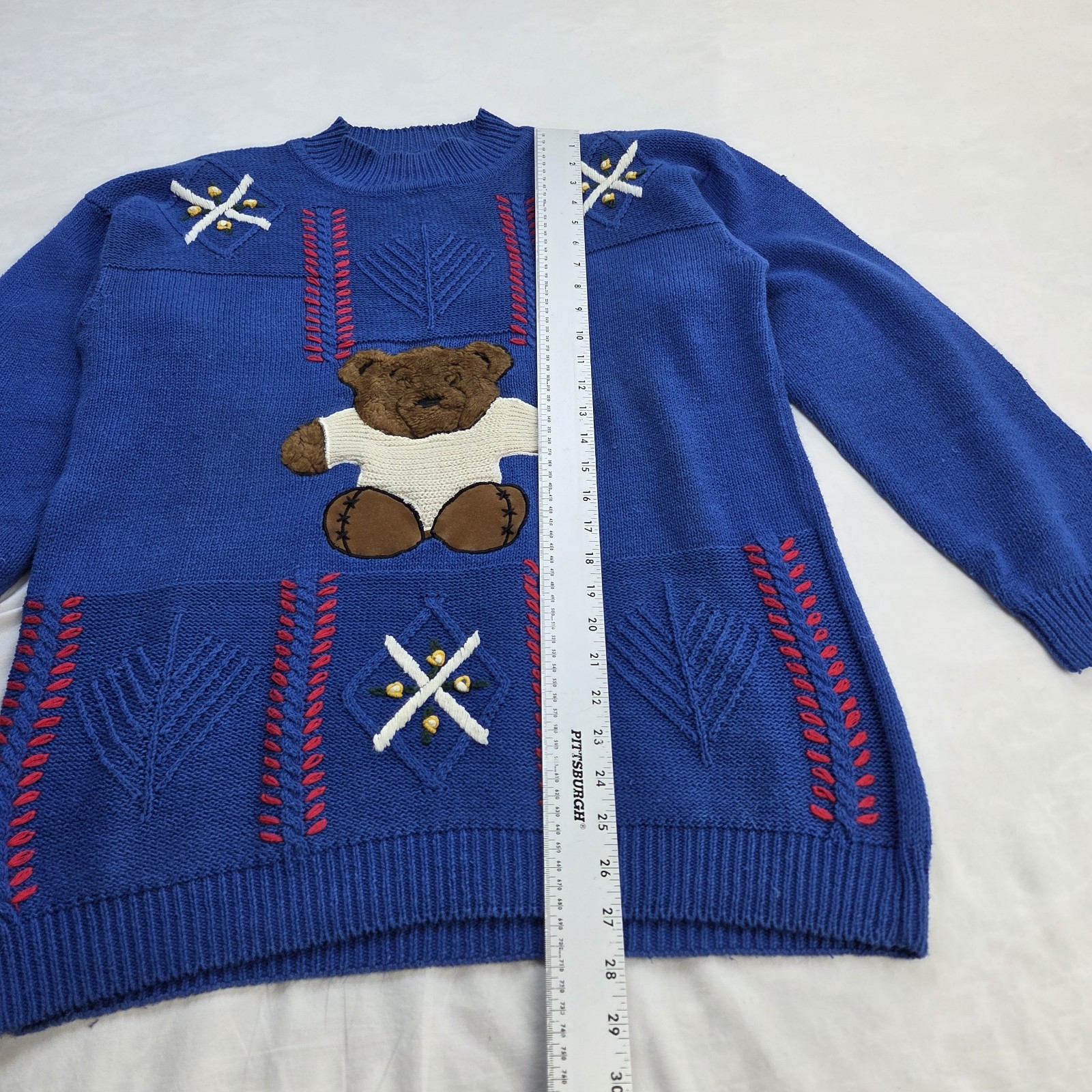 VTG Max and Diane Teddy Bear Sweater Blue Knit Pullover 80s 90s Style M