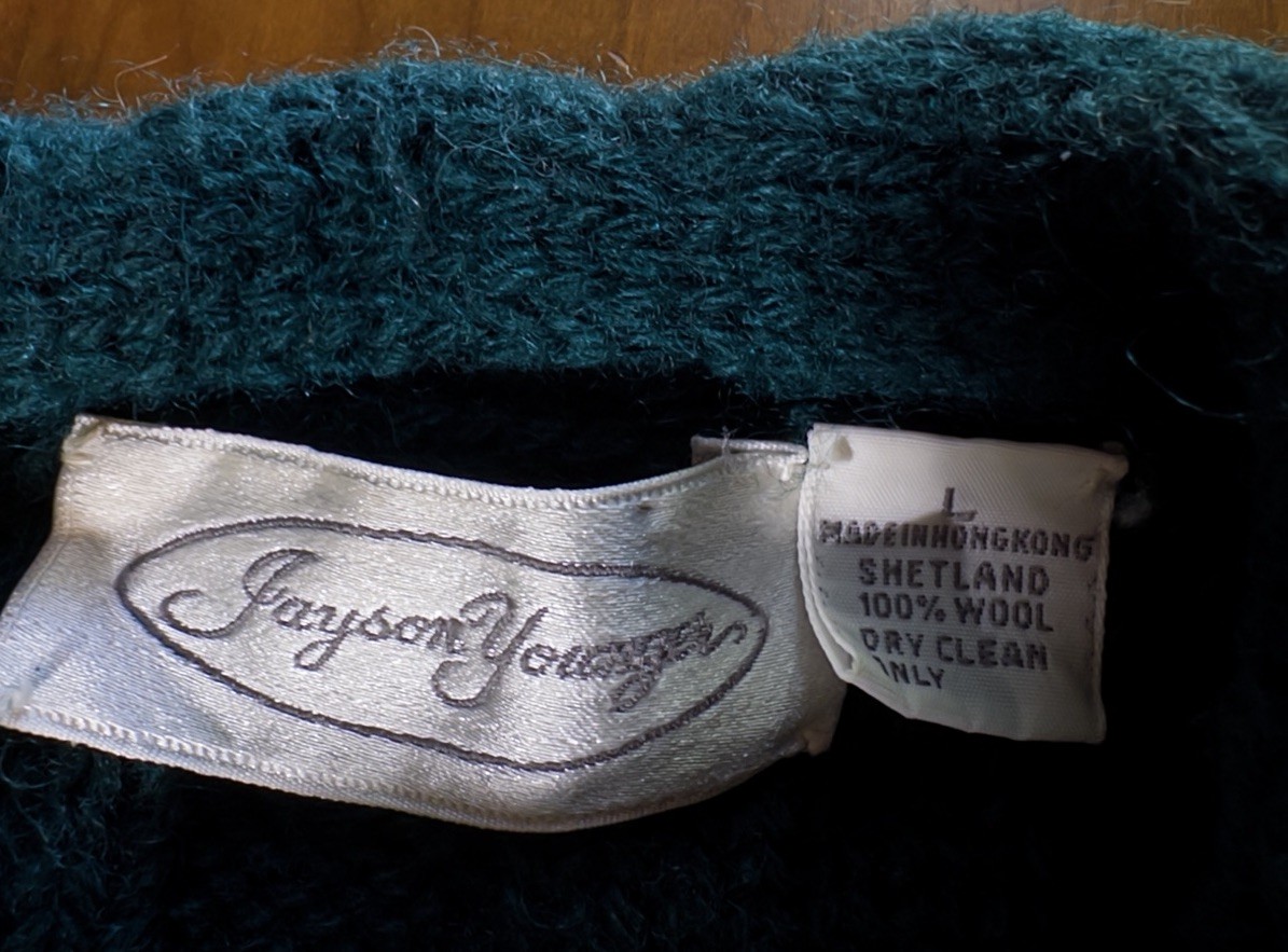 Vintage Jayson Younger Bottle Green 100% Shetland Wool Cardigan Sweater L