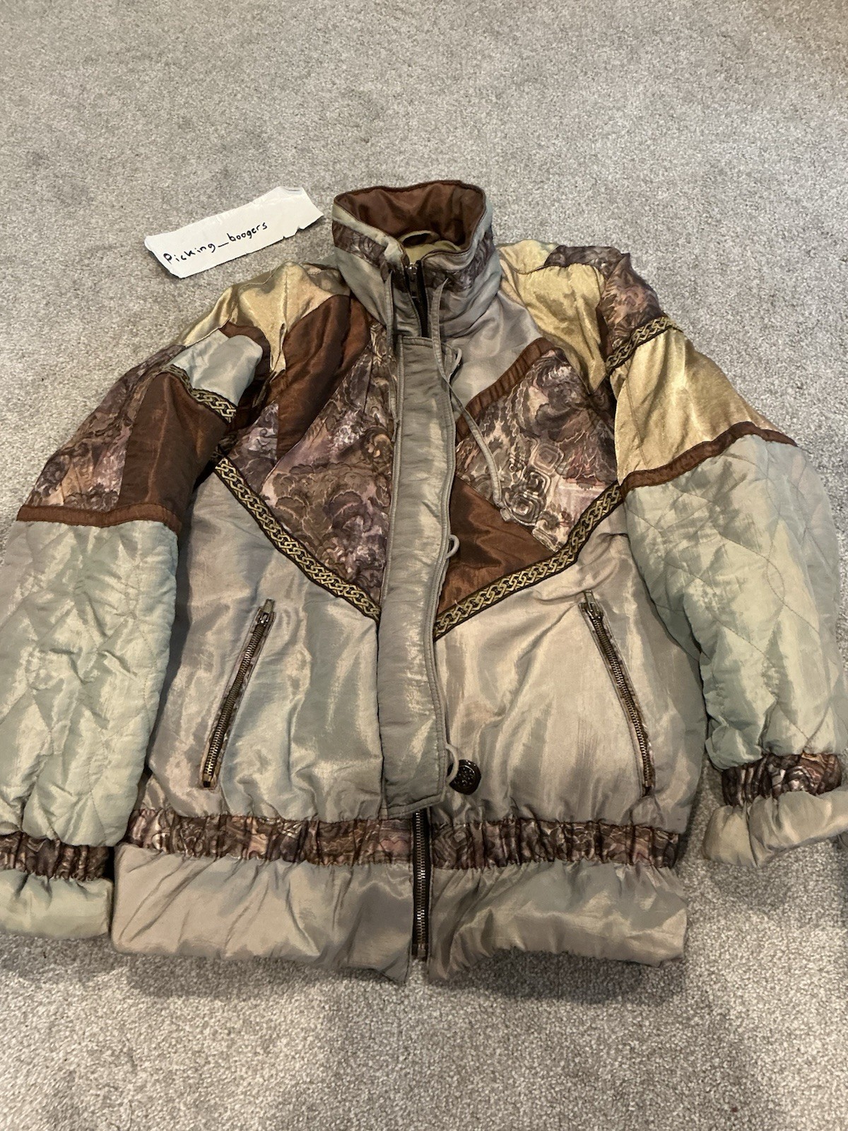 Vintage 80s J Gallery Quilted Patchwork Puffy Bomber Jacket Woman’s Size Medium