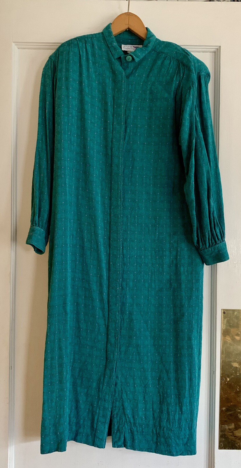 Vintage Young Traditions Sheath Pencil Dress Small ? Teal Plaid Buttons Collar**