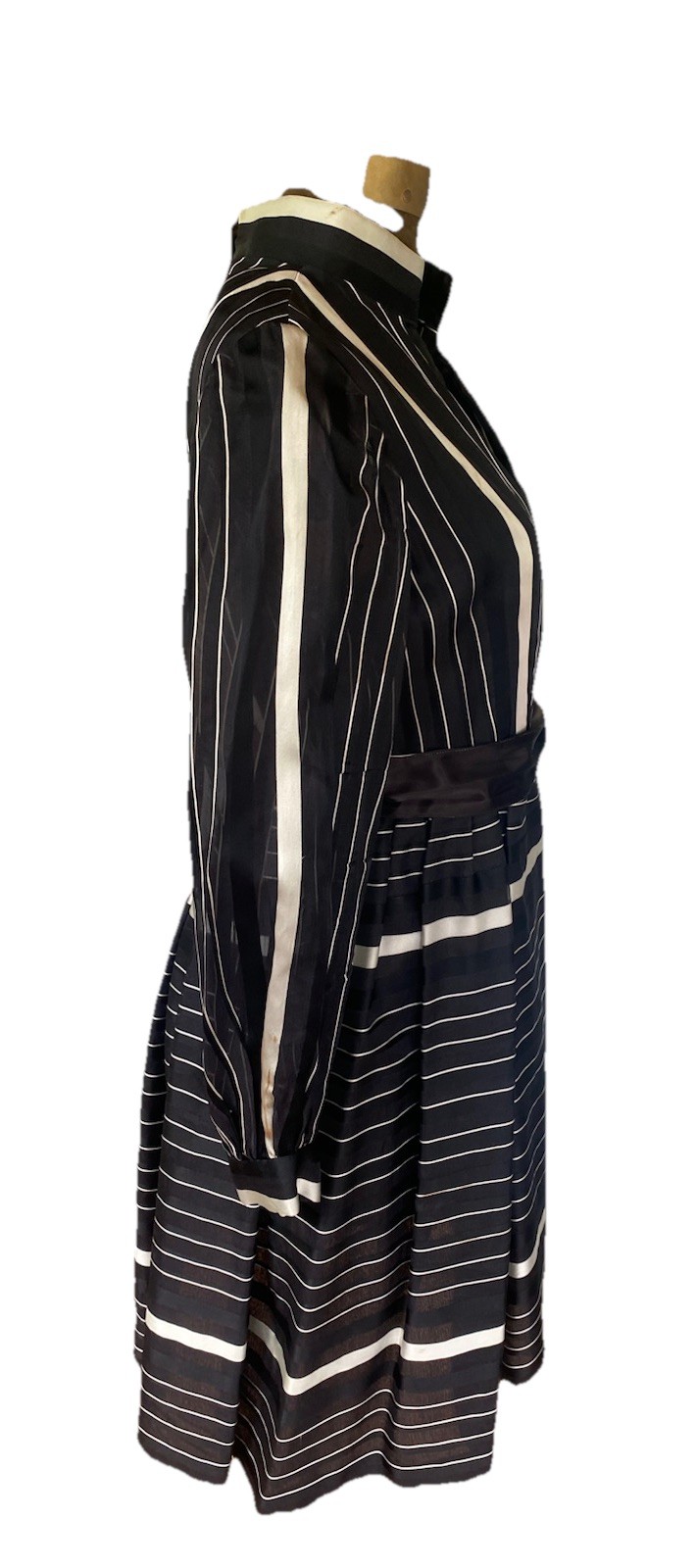 Vintage Andrew Woods Shirt Dress Silk 1960s Belted Black White 60s