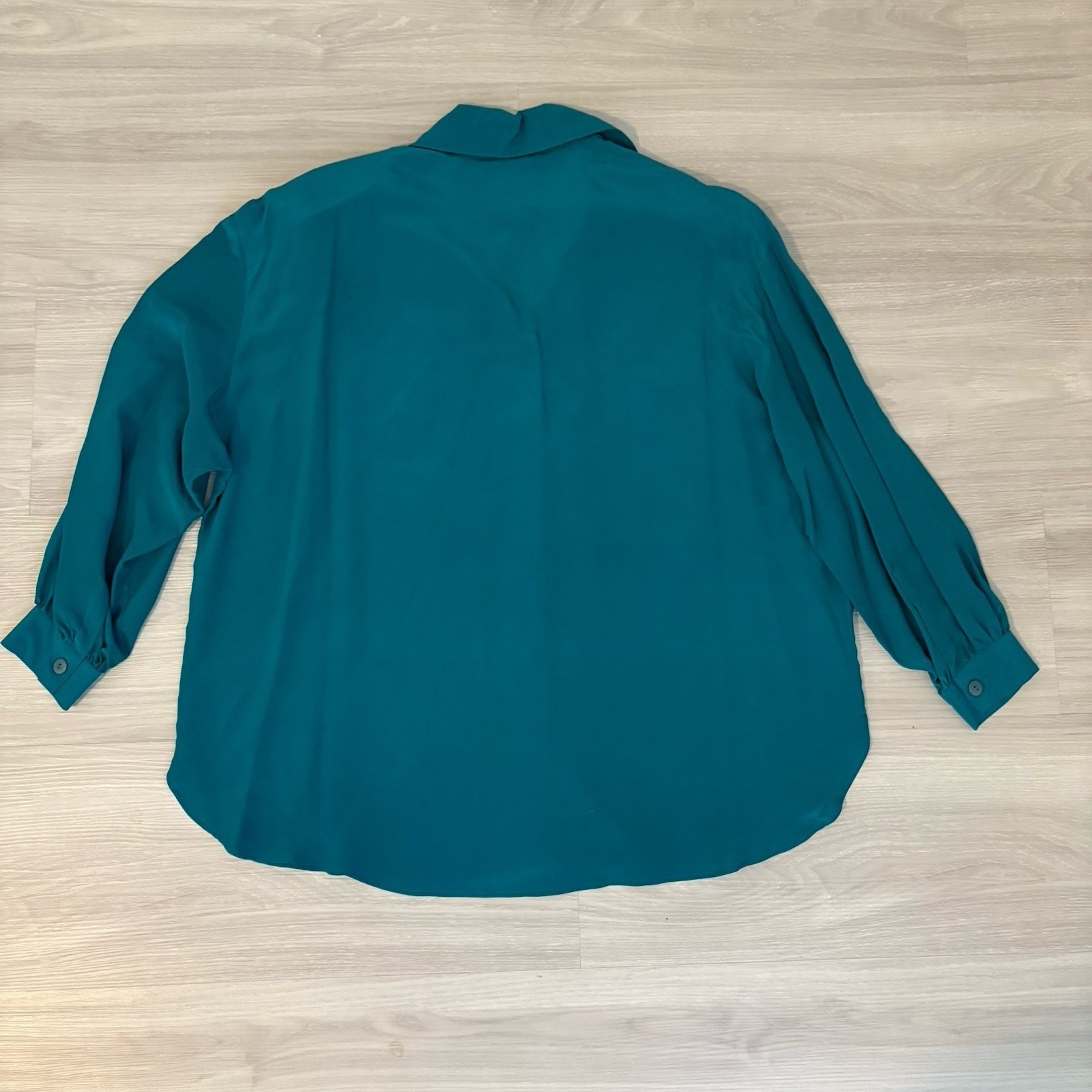 Regina Porter Womens Blouse Vintage 100% Silk Teal Abstract Embroidered Size 1X