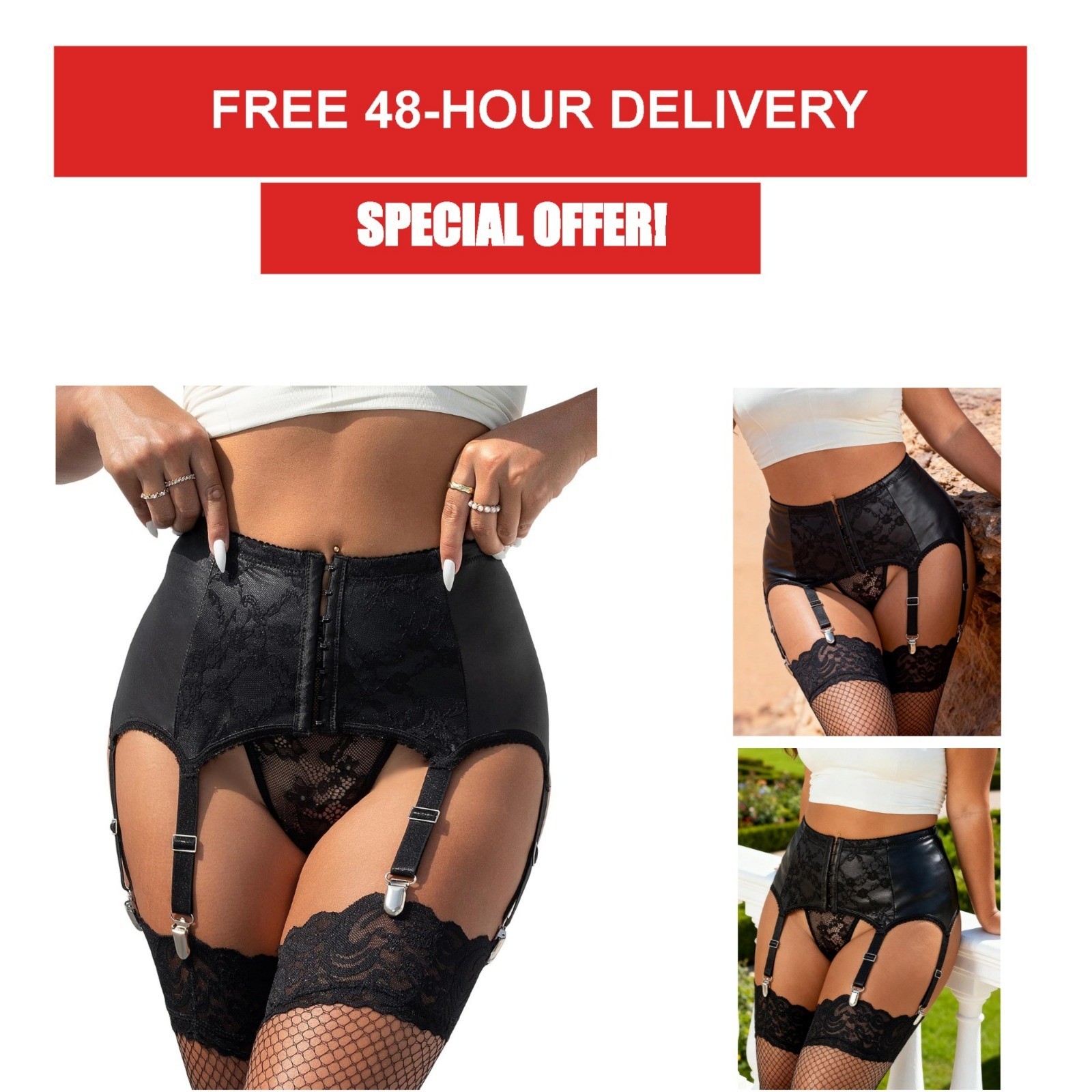 Vintage Women’s Garter Belt with 6 Metal Clips Faux Leather