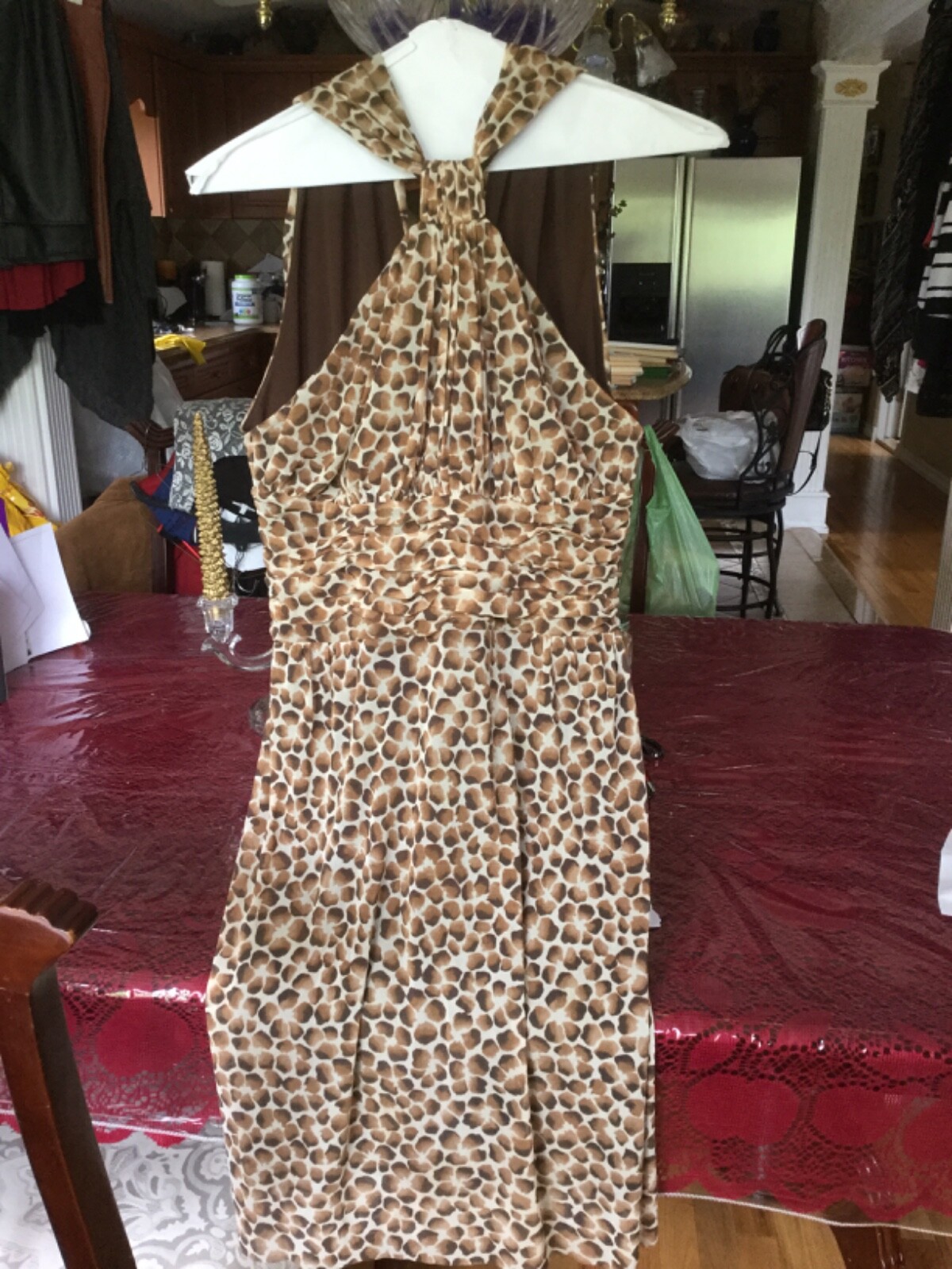 VIVIENNE TAM LEOPARD High Neck HALTER Open Back SHEATH Dress Size 3