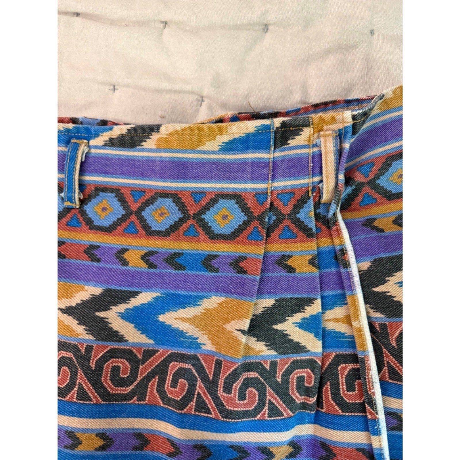 VTG Aztec Switch Skirt Sz 9 Southwest Wrap Style 90’s Blue Purple High Waist USA