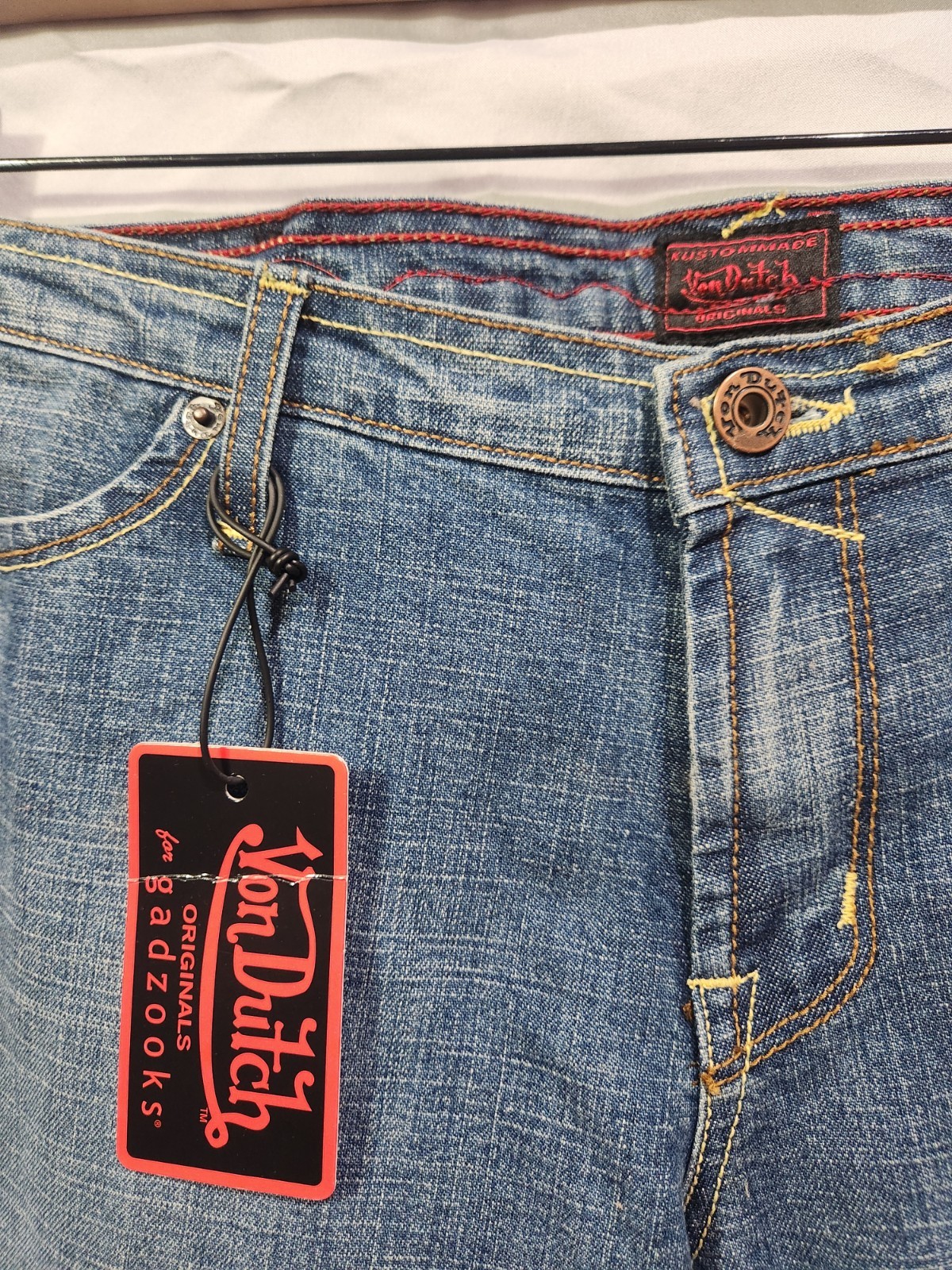 RARE Von Dutch Angelina Patch Jeans Womens 30 Blue NEW Y2K Flared Wide Leg MINT