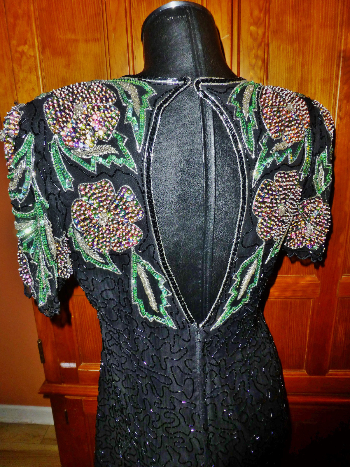Vtg 80s SCALA Sequin Beads SILK Embroidery GLAM Cocktail Evening Party DRESS PL