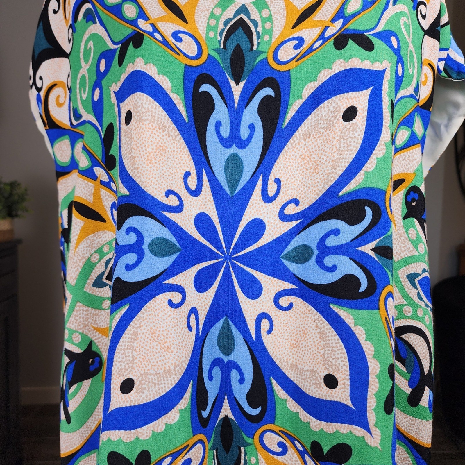 Anthropologie Maeve Folksong Shift Dress Womens XL Blue Green Bird Floral Casual