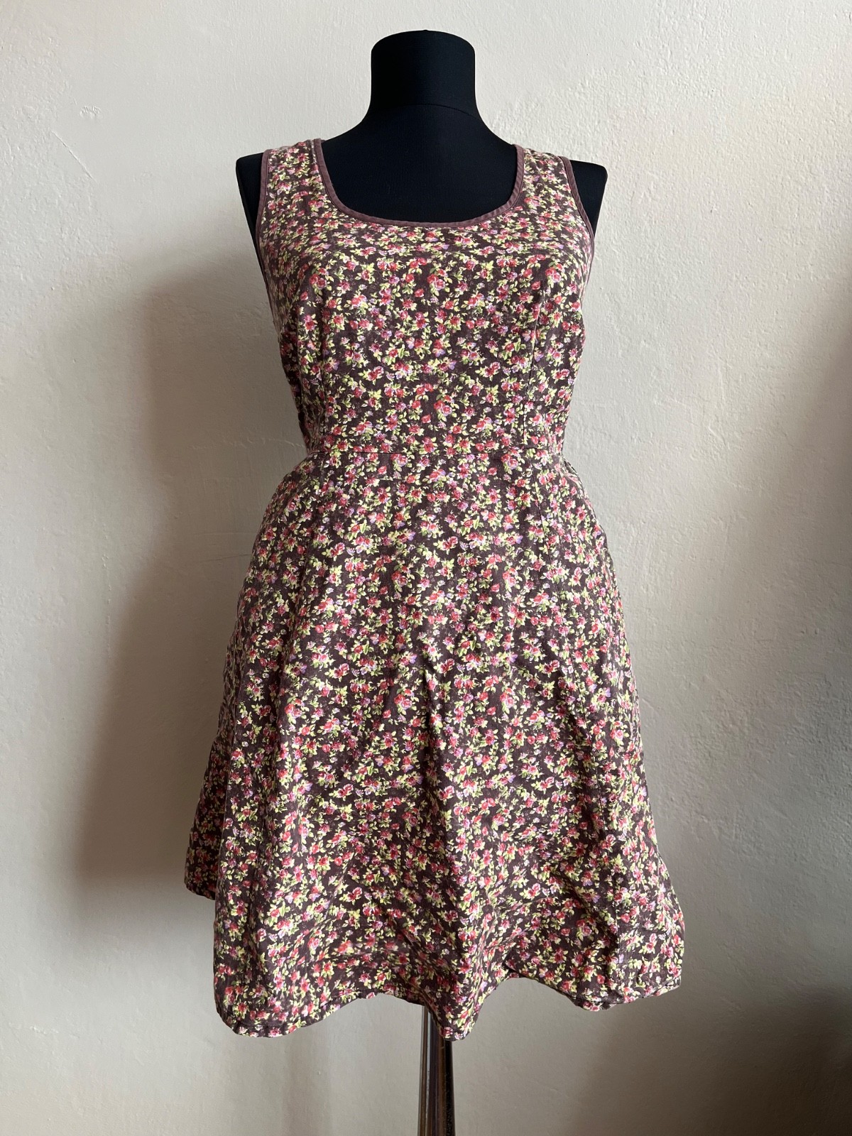 Vintage Y2K American Rag Cie Brown Floral Cottagecore Smocked Mini Dress Size S