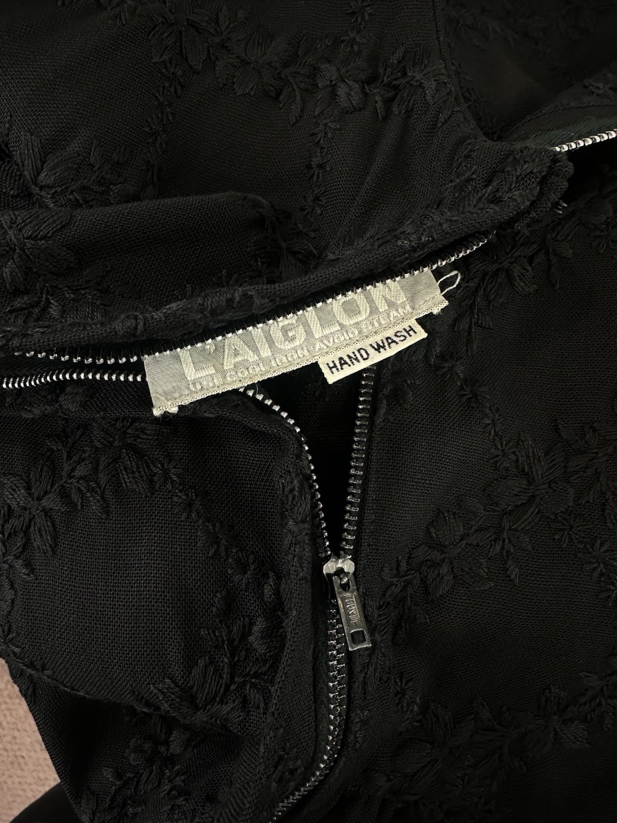 Vintage 50s L’Aiglon Embroidered Black Cocktail Sheath Wiggle Dress LBD 38-32-40