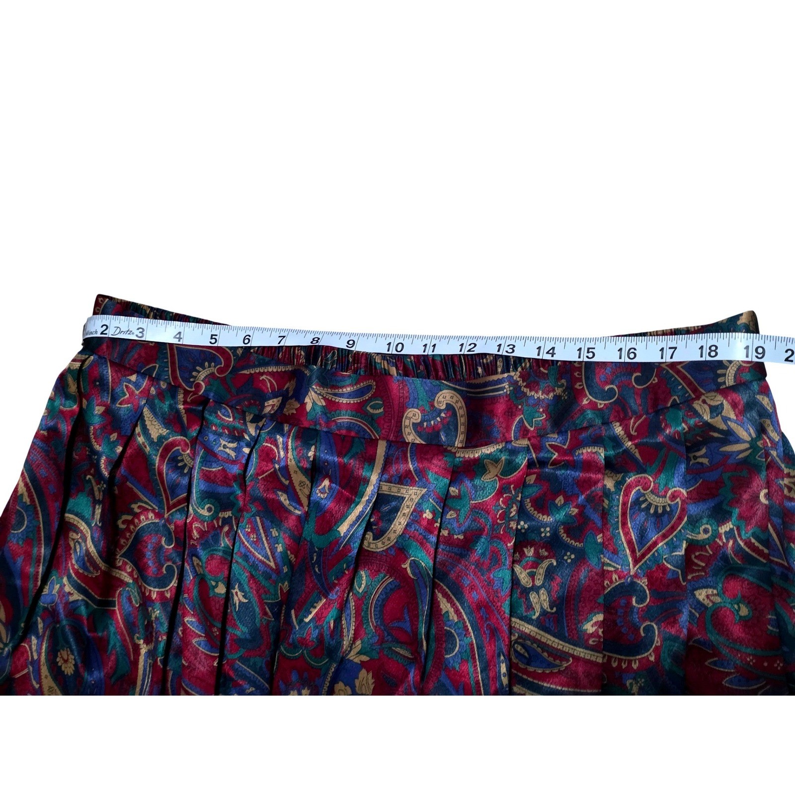 Koret Vintage Paisley Pleated Midi Skirt Plus Size 26W Jewel Tone Elastic Waist