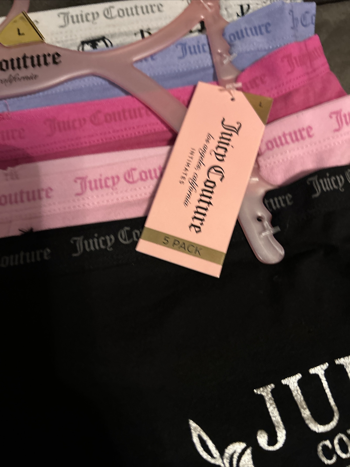 Juicy Couture 5 Panties No Panty Lines NWT Large Pink Black Gray