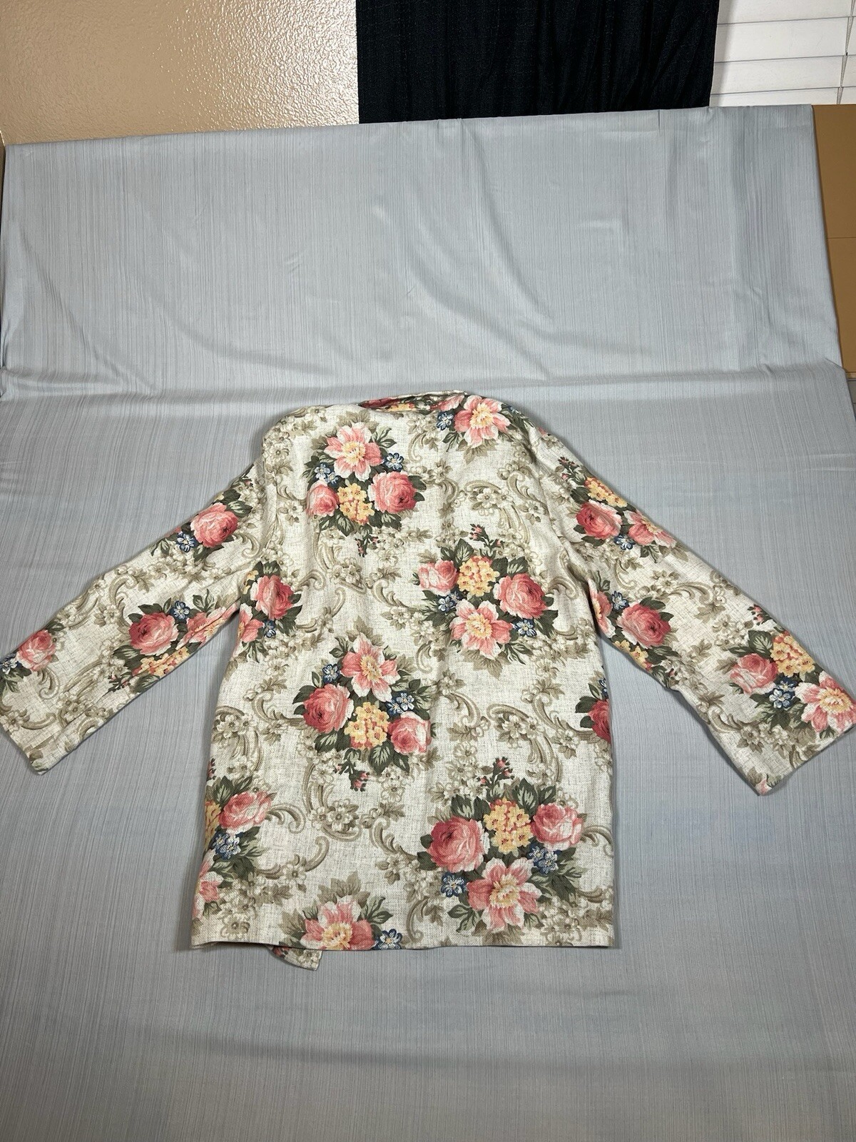 Vtg Alice Stuart Blazer Womens Small Pink Floral Linen Blend Cottagecore (A16)