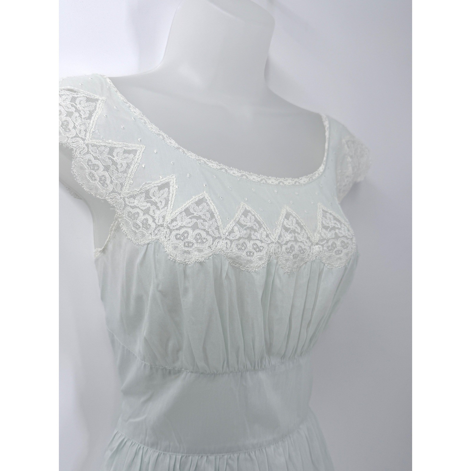 Vtg 60s Godfried house dress sz S semi sheer Yoke lace shabby chic cottage