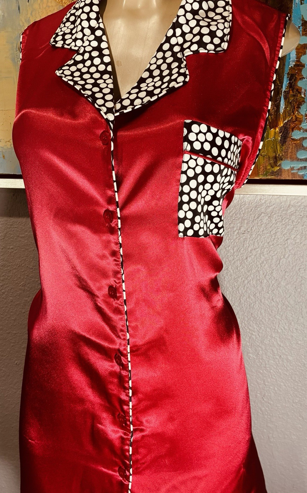 Vtg Coral Polka Dot Night Shirt Satin Nightgown XL