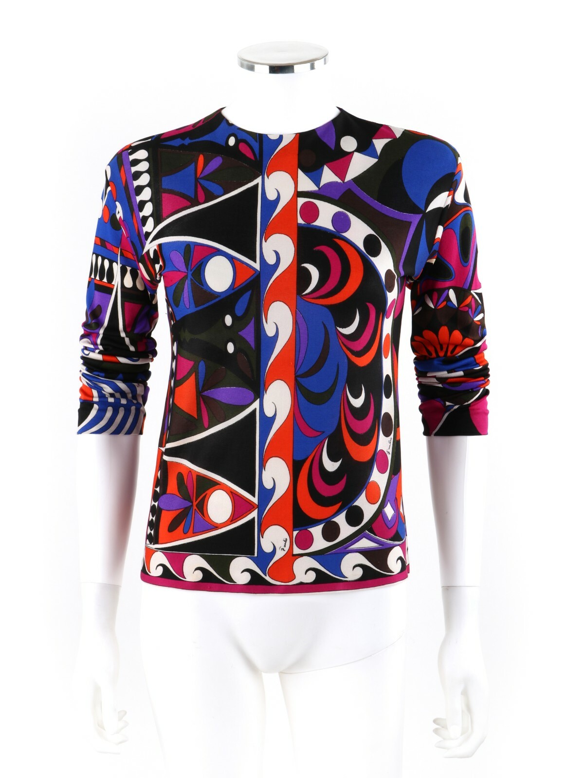 EMILIO PUCCI c.1960’s Geometric Wave Abstract Signature Print Silk Jersey Top