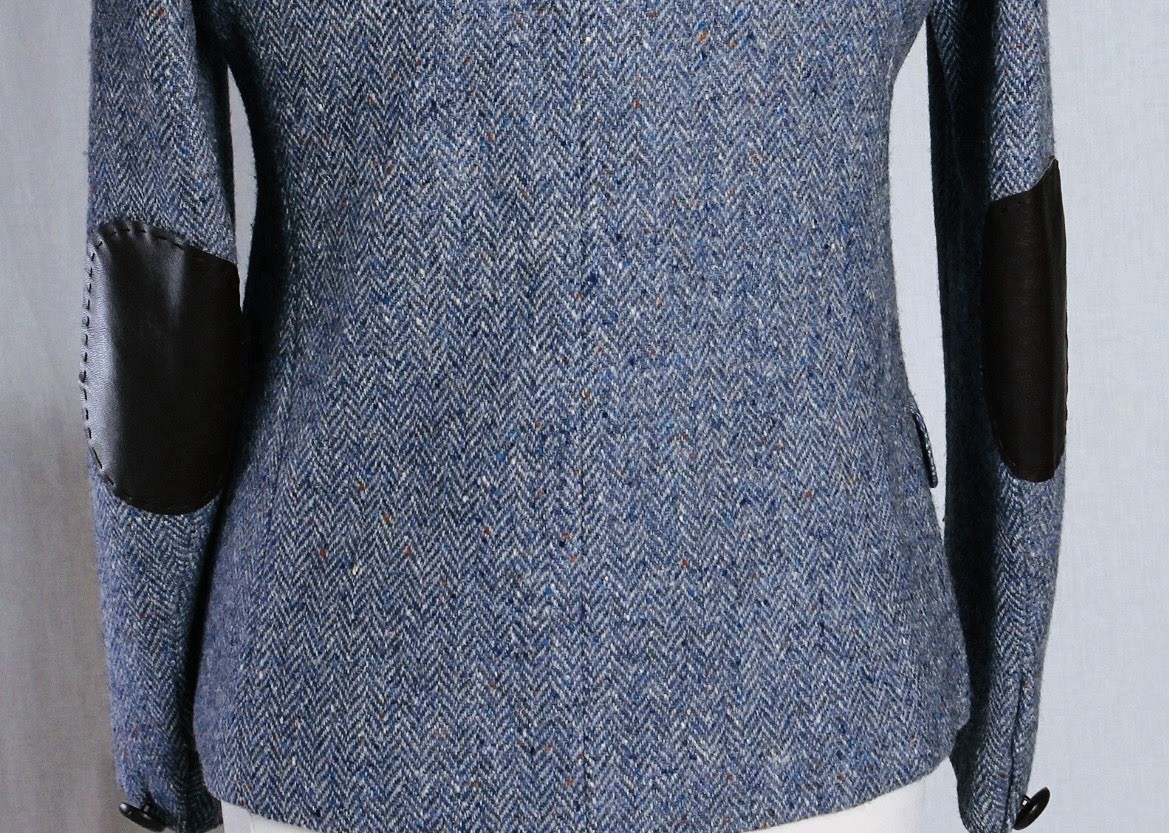 Donegal Tweed Jacket Blazer Wool Vintage Blue Grey Hourihan Dublin Leather