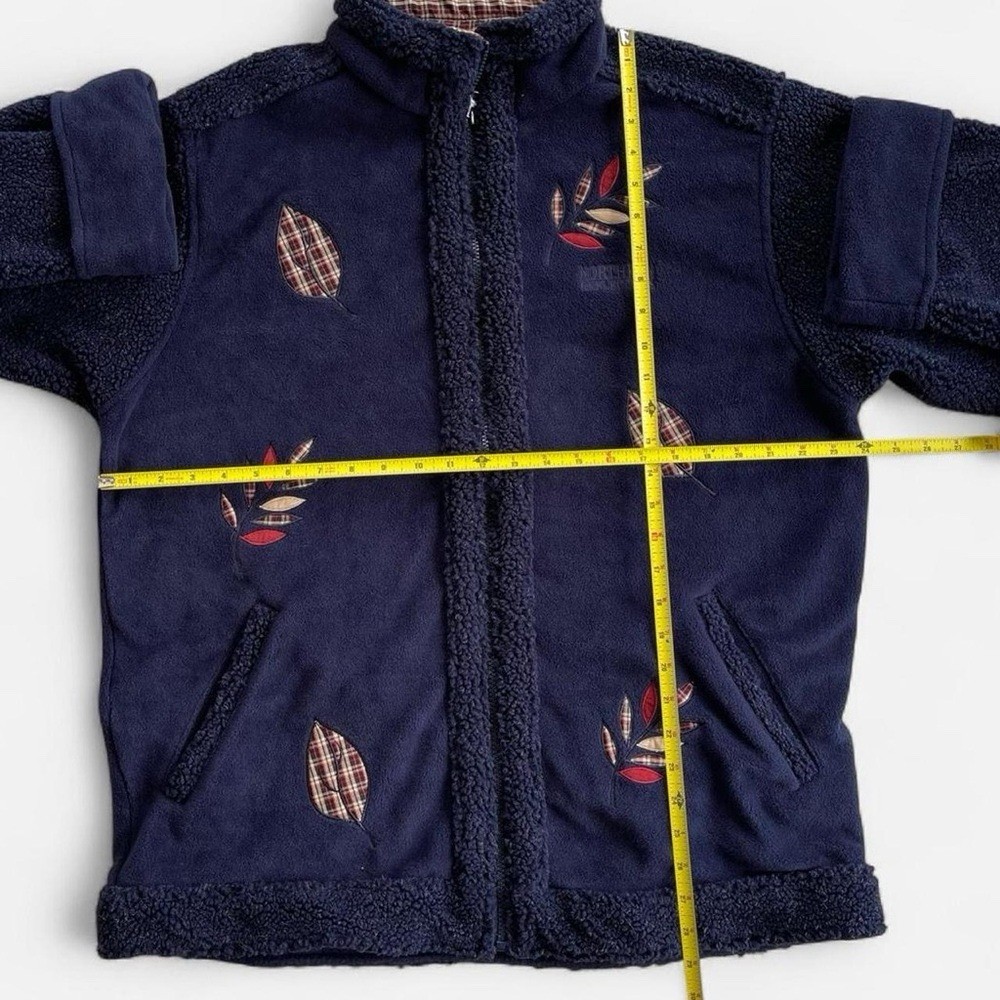 Vintage Northern Reflections Navy Blue Fleece Embroidered Plaid Leaves Jacket L
