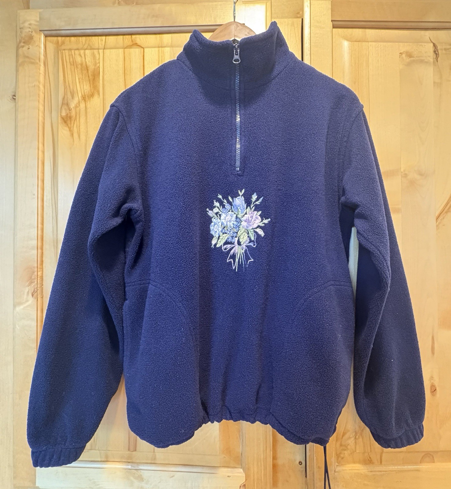 Northern Reflections Vintage Blue Fleece 1/4 Zip Floral Embroidered Pockets M
