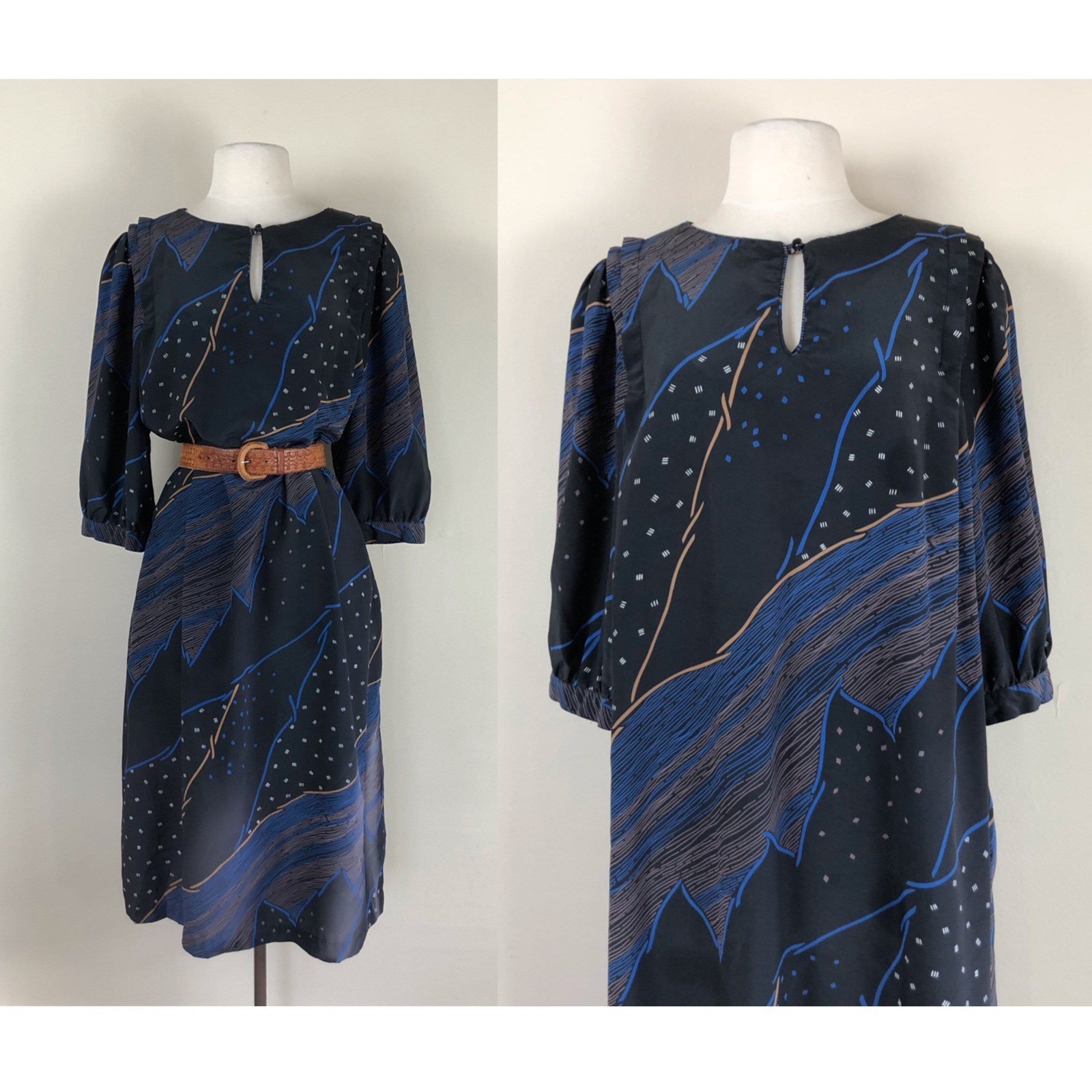 vintage 90s abstract print black dress tent oversized grunge boho avante garde