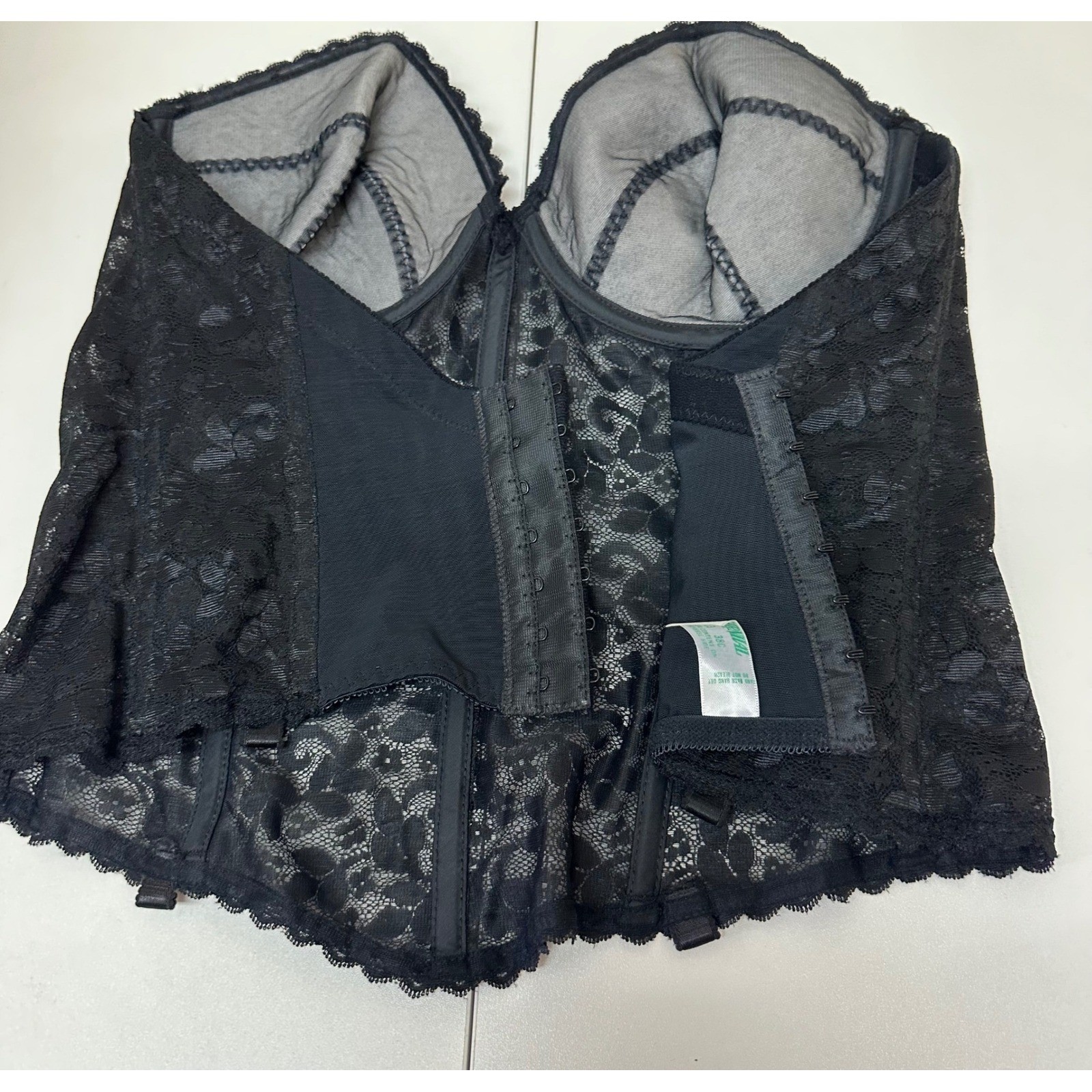 Vintage Carnival 313 Black Lace Bustier Corset Top 38C ILGWU Union Made USA