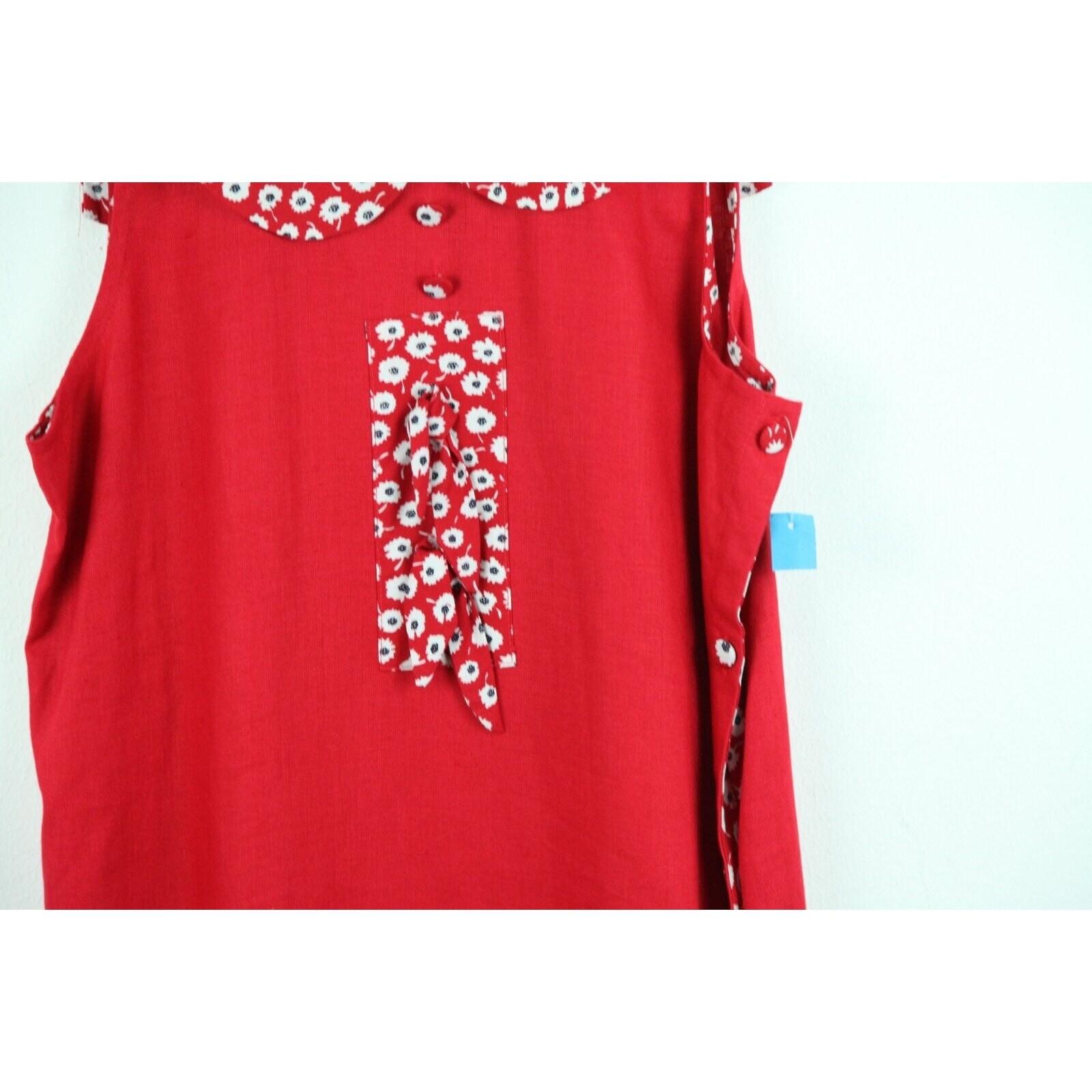 Vintage 90s Linen Maxi Dress Quirky Artsy Cottagecore Granny Red Floral Large
