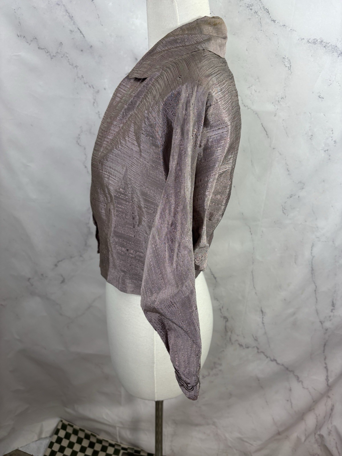 Vintage 1930s Bolero Button Blouse Shirt Jacket Dolman Sleeves S Hollywood Silk