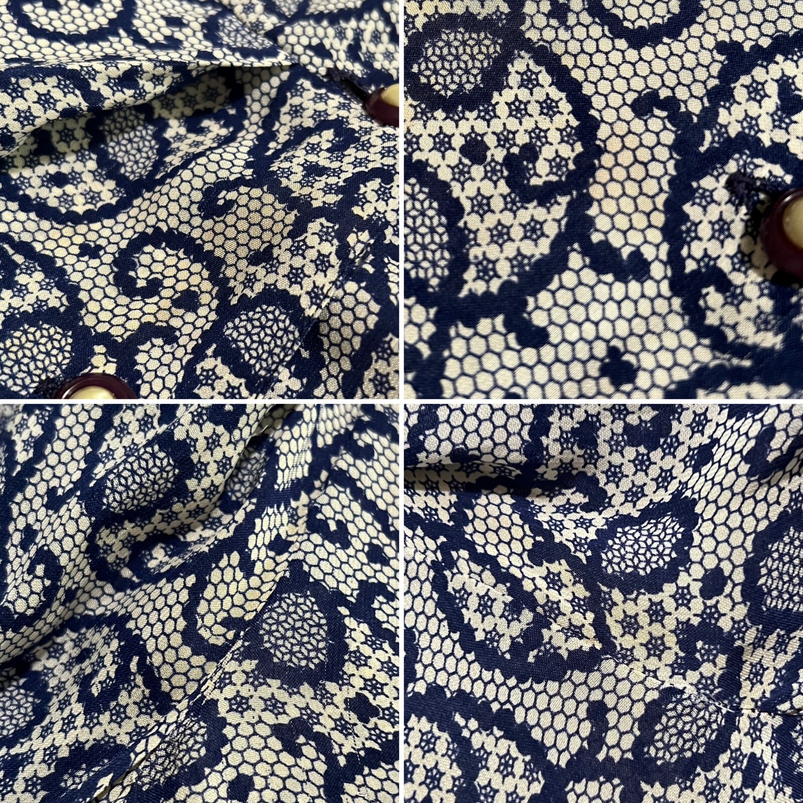 Vintage 40s Blue 1940s Women’s Patterned Rayon Button Swing Day Dress