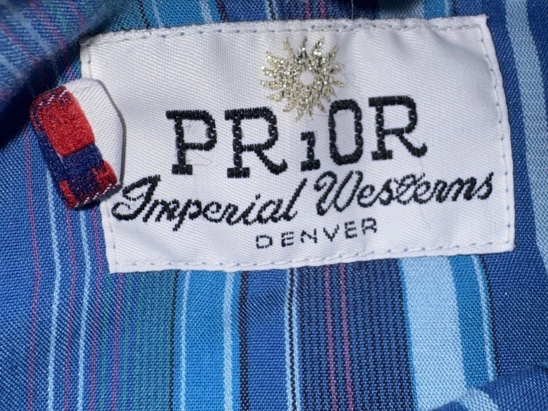 Prior Womens Med Vintage Imperial Westerns Rockabilly Blue Plaid Cowgirl Shirt