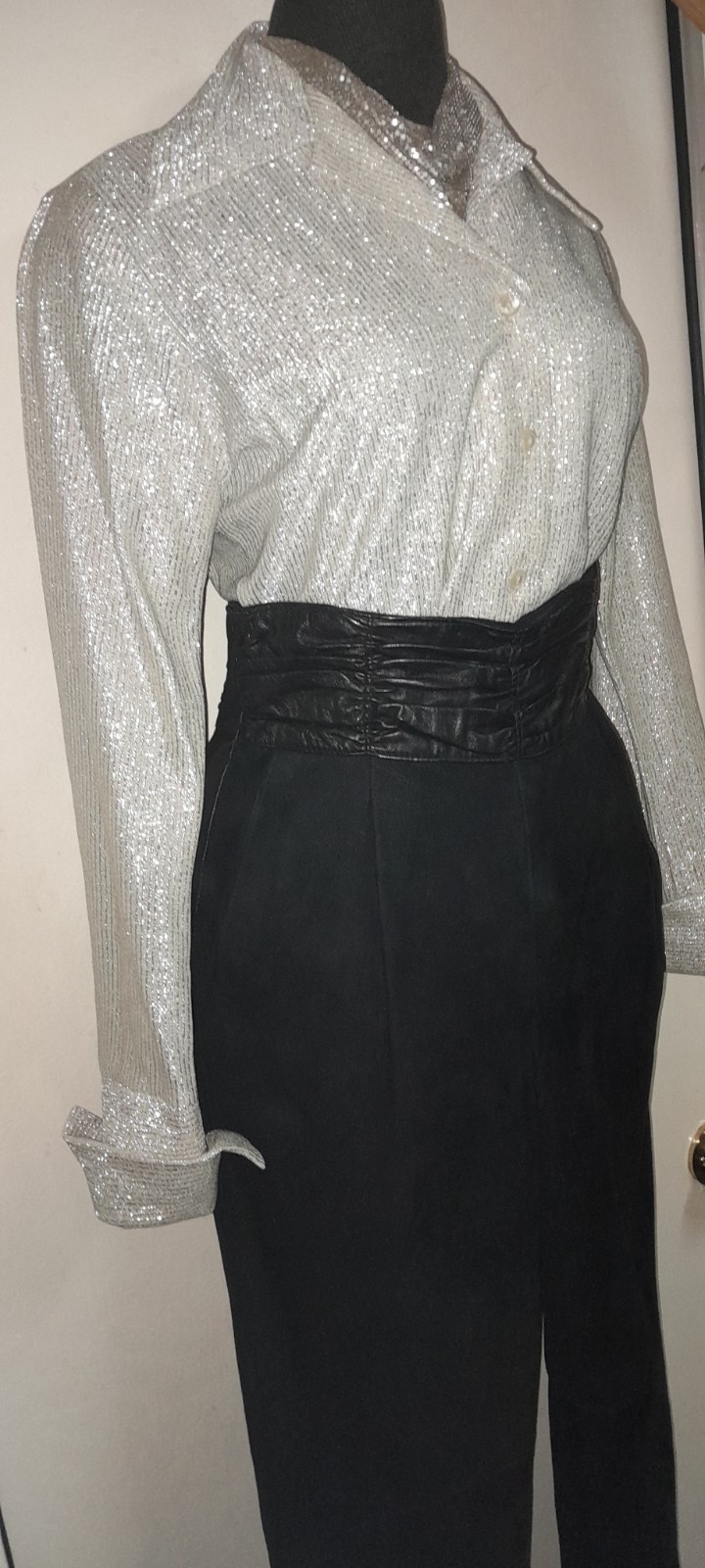 Vtg 80s 90s Does 40s 50s Black Suede I.magnin VAKKO Leather High Waist Pants 26