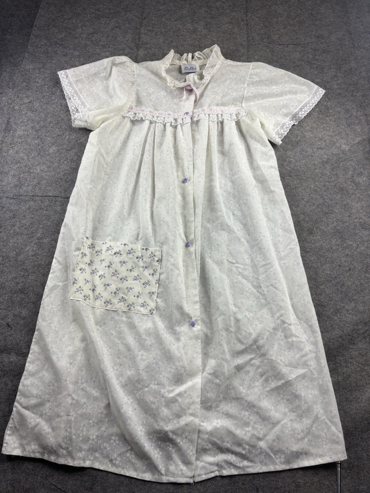 VTG Ballet Women S/M Lace Floral Button Night Gown Pocket USA Coquette Girly SEE