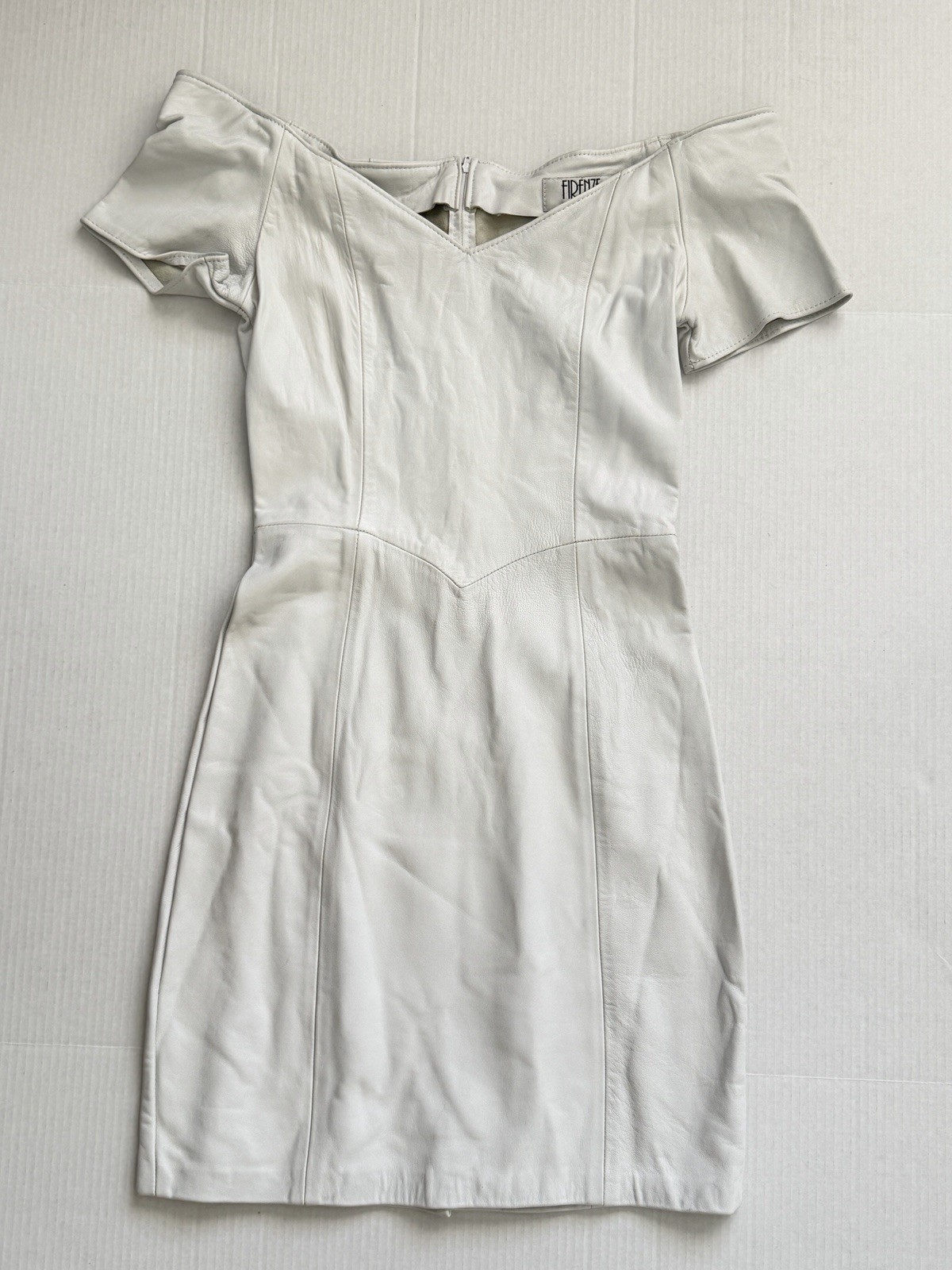 Vintage Firenze Made In Italy Ivory Genuine Leather Off Shoulder Dress Medium
