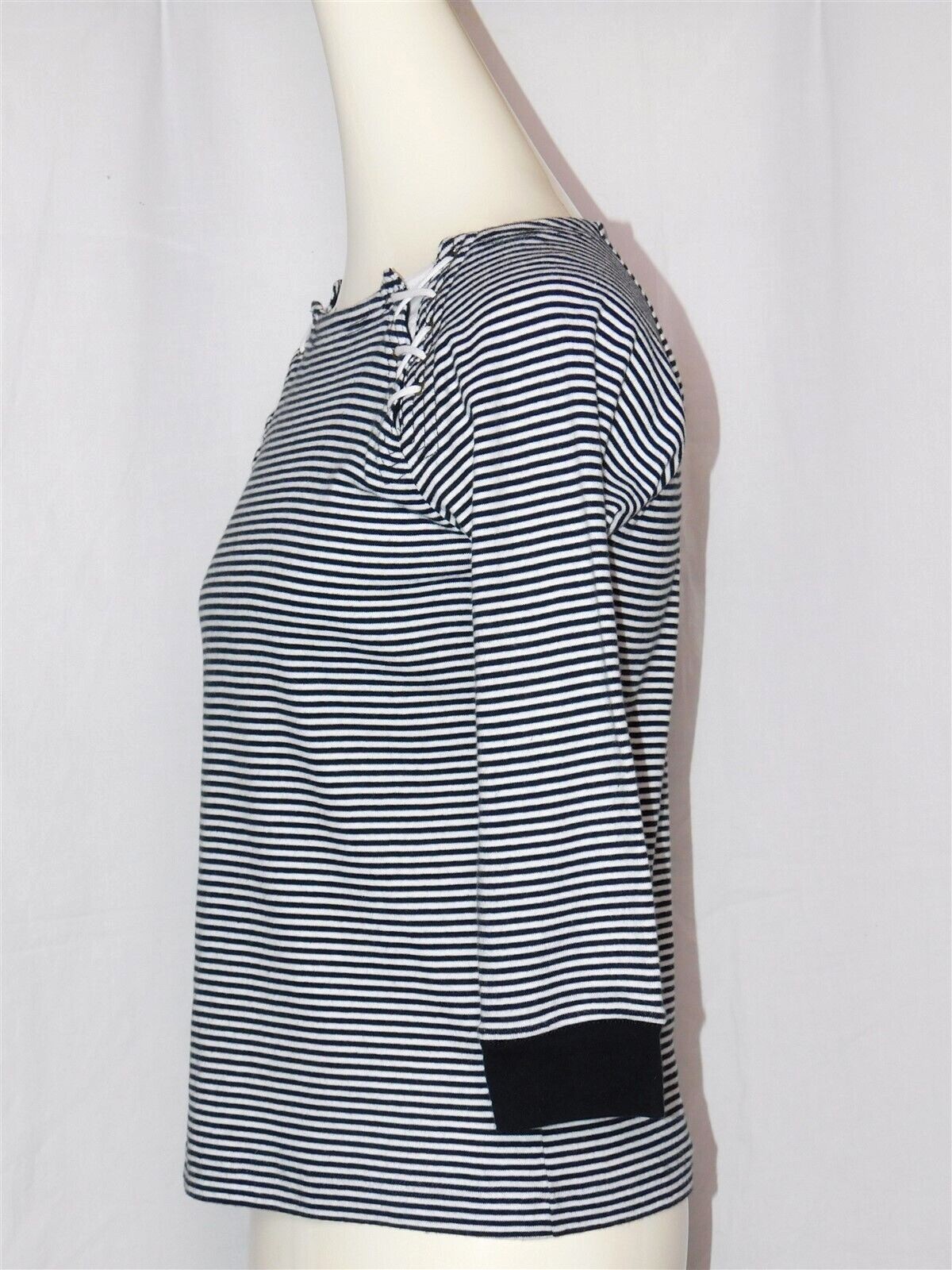 RALPH LAUREN Womens Nautical Striped Criss Cross Casual Half Sleeve Top Sz S