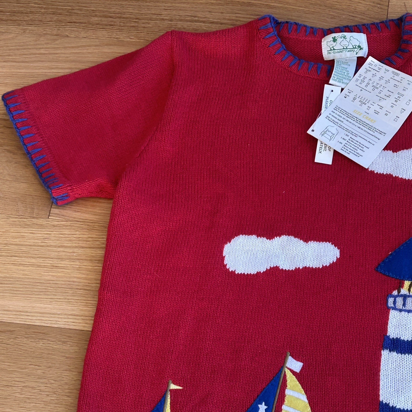 NWT Vintage Quacker Factory Sweater Women Size Small Short Sleeve Embroidered