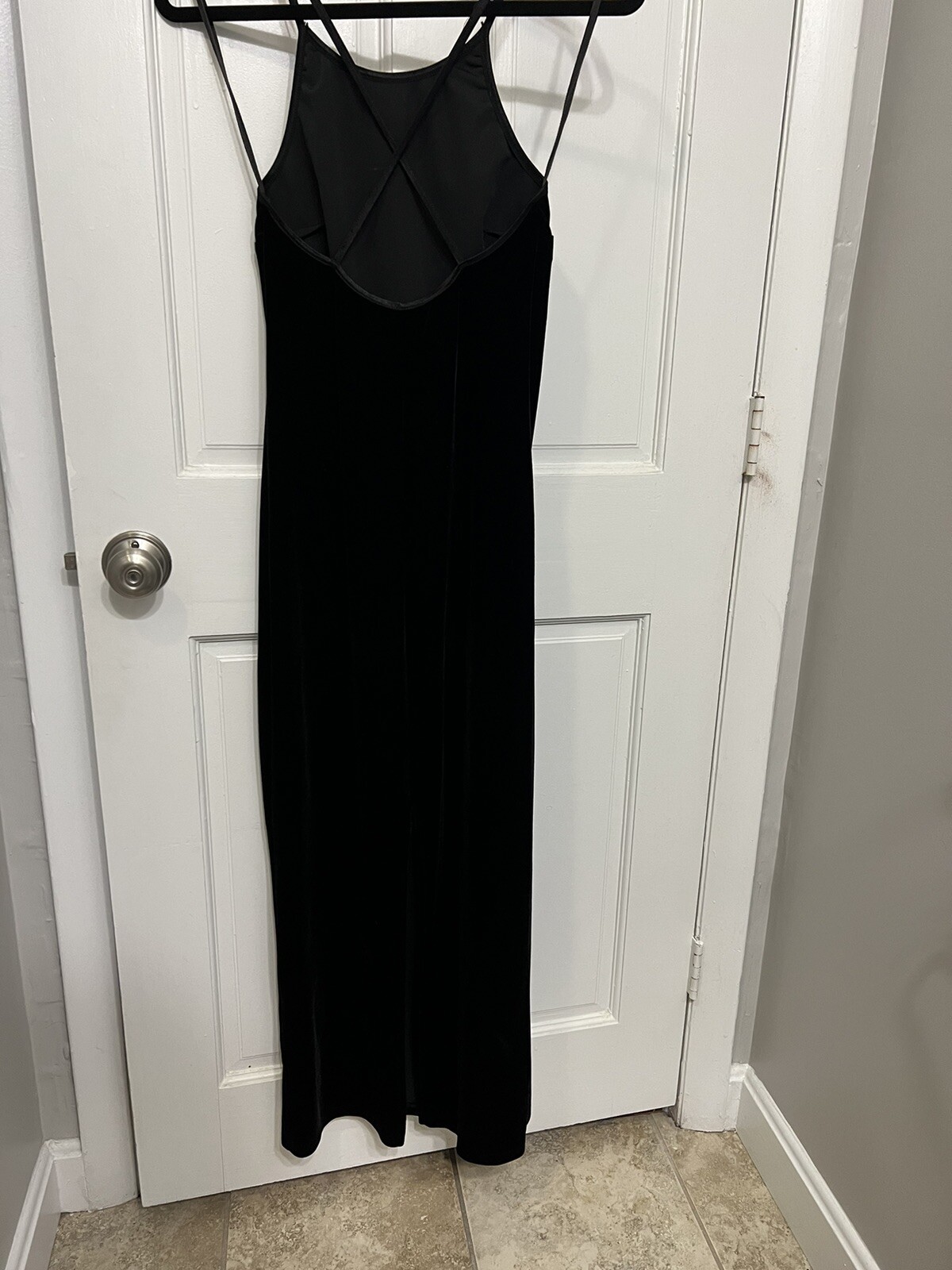 Vintage 90s Finesse Black Velvet Sz S Strap Dress Gown Formal Goth Y2k Stretchy
