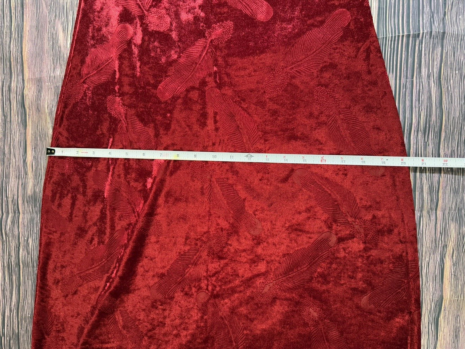 Vintage 90s Y2K Whimsy Goth Velvet Blood Red Feather Embossed Print Maxi Dress